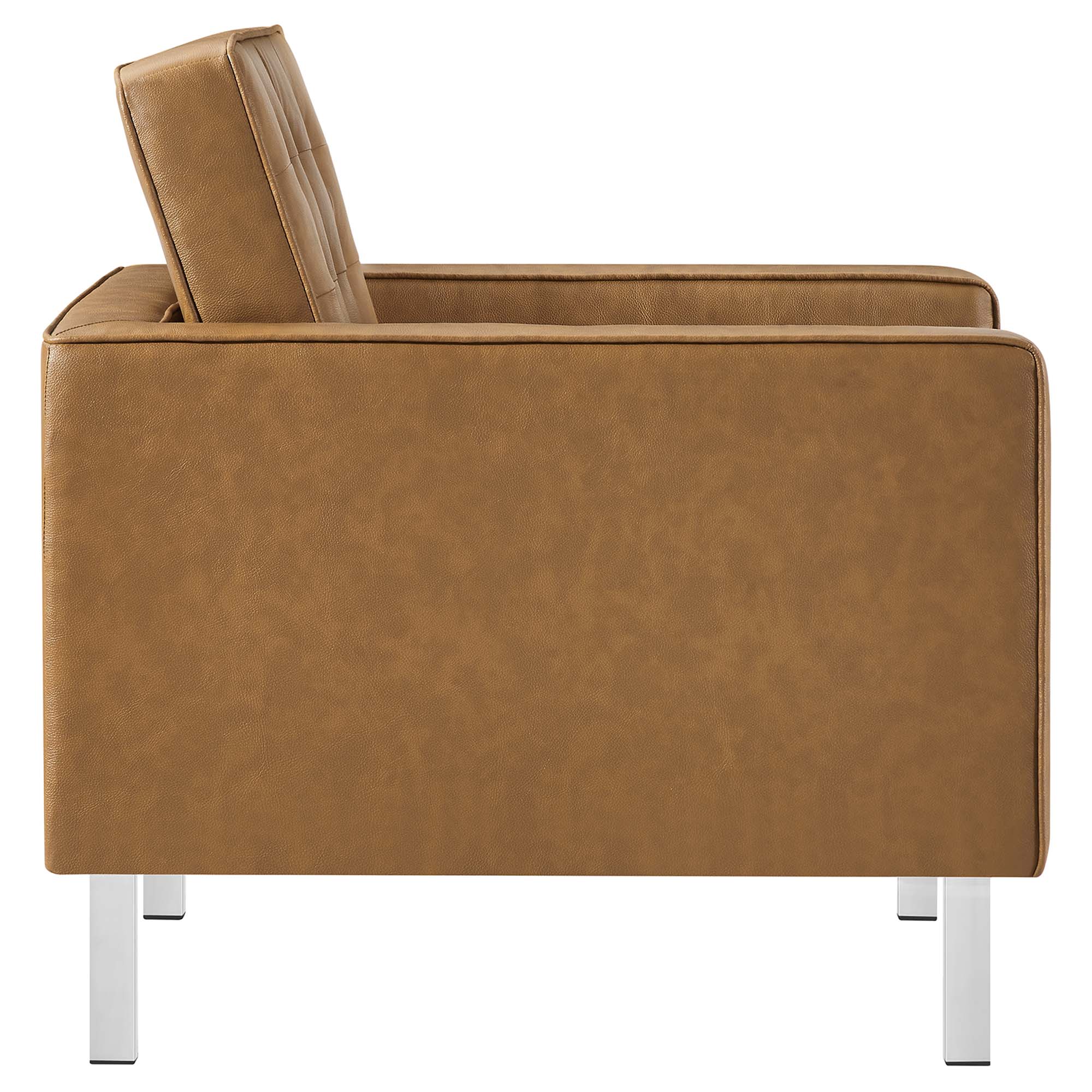 Loft Tufted Vegan Leather Armchair and Ottoman Set, Silver Tan