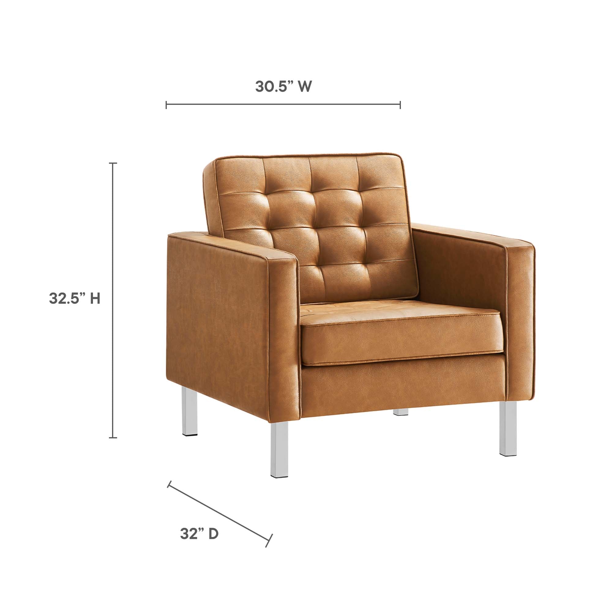 Loft Tufted Vegan Leather Armchair and Ottoman Set, Silver Tan