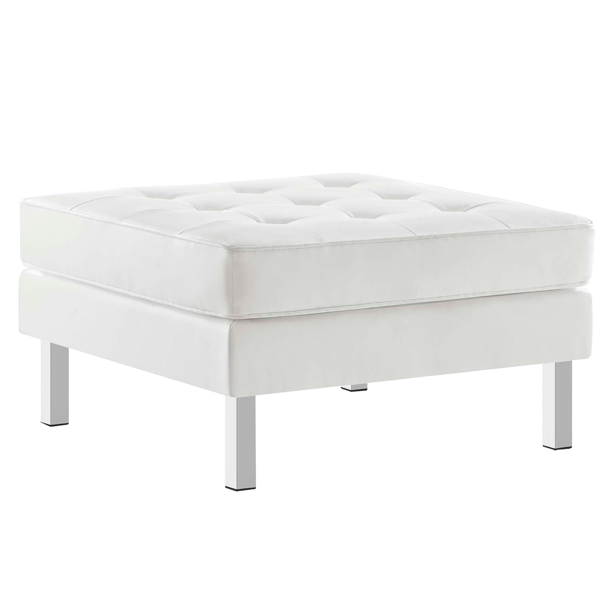 Loft Tufted Vegan Leather Armchair and Ottoman Set, Silver White