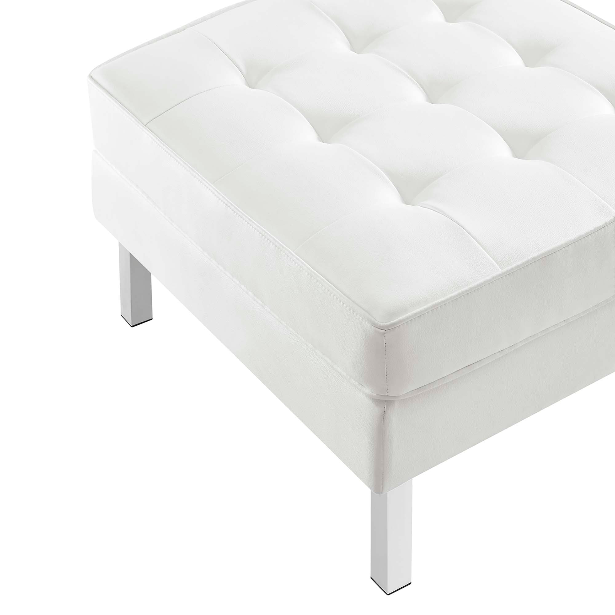 Loft Tufted Vegan Leather Armchair and Ottoman Set, Silver White