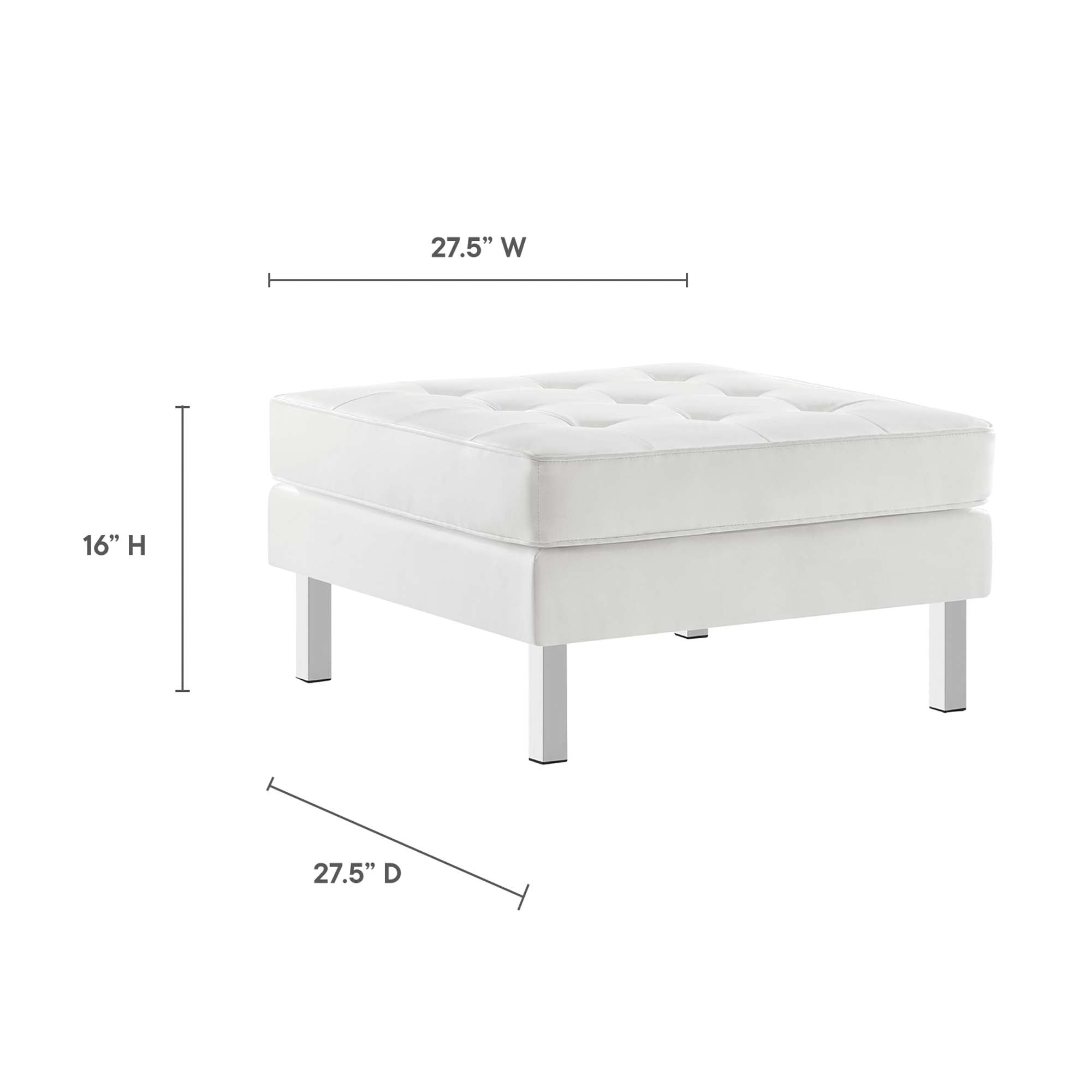 Loft Tufted Vegan Leather Armchair and Ottoman Set, Silver White