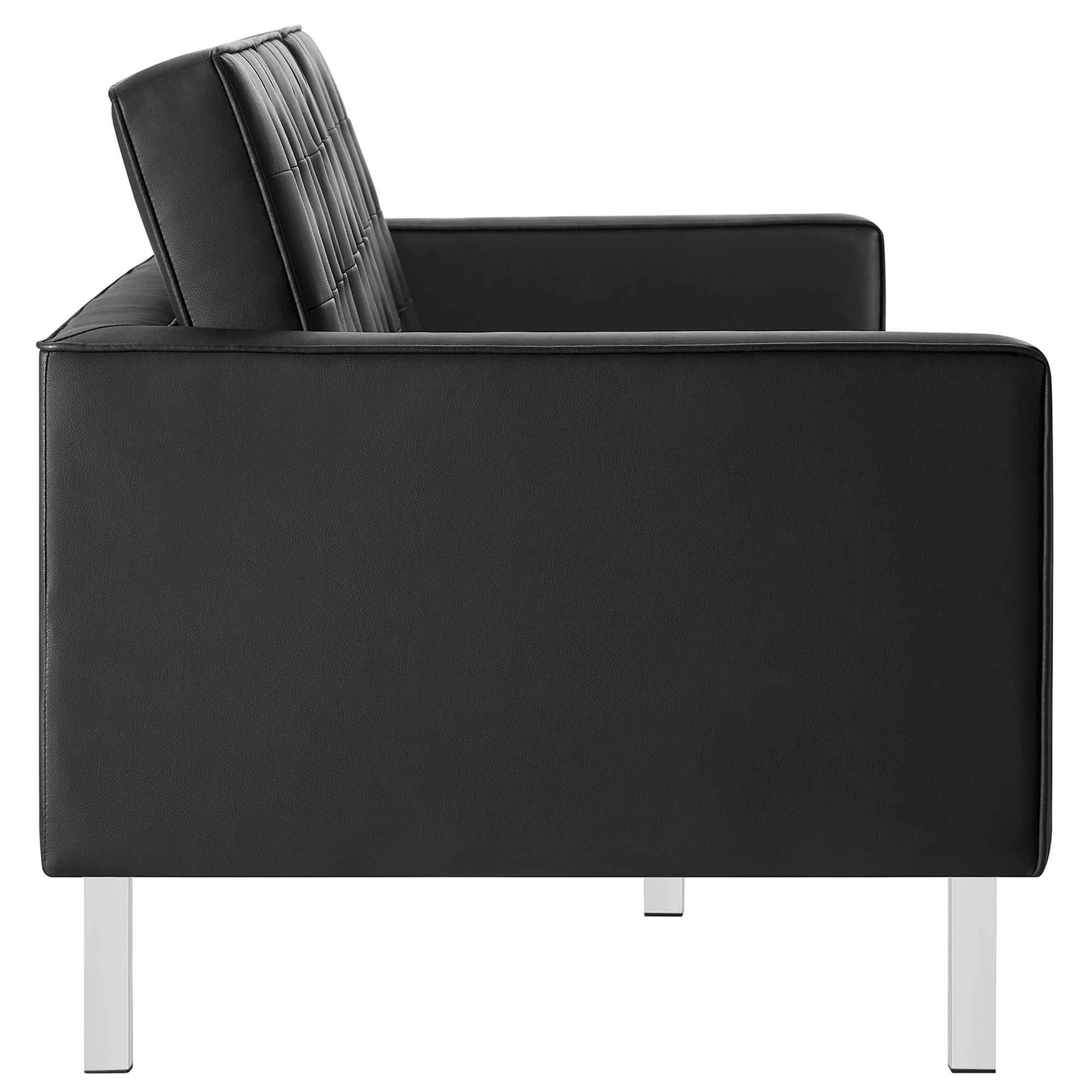 Loft Tufted Vegan Leather Sofa and Ottoman Set, Silver Black