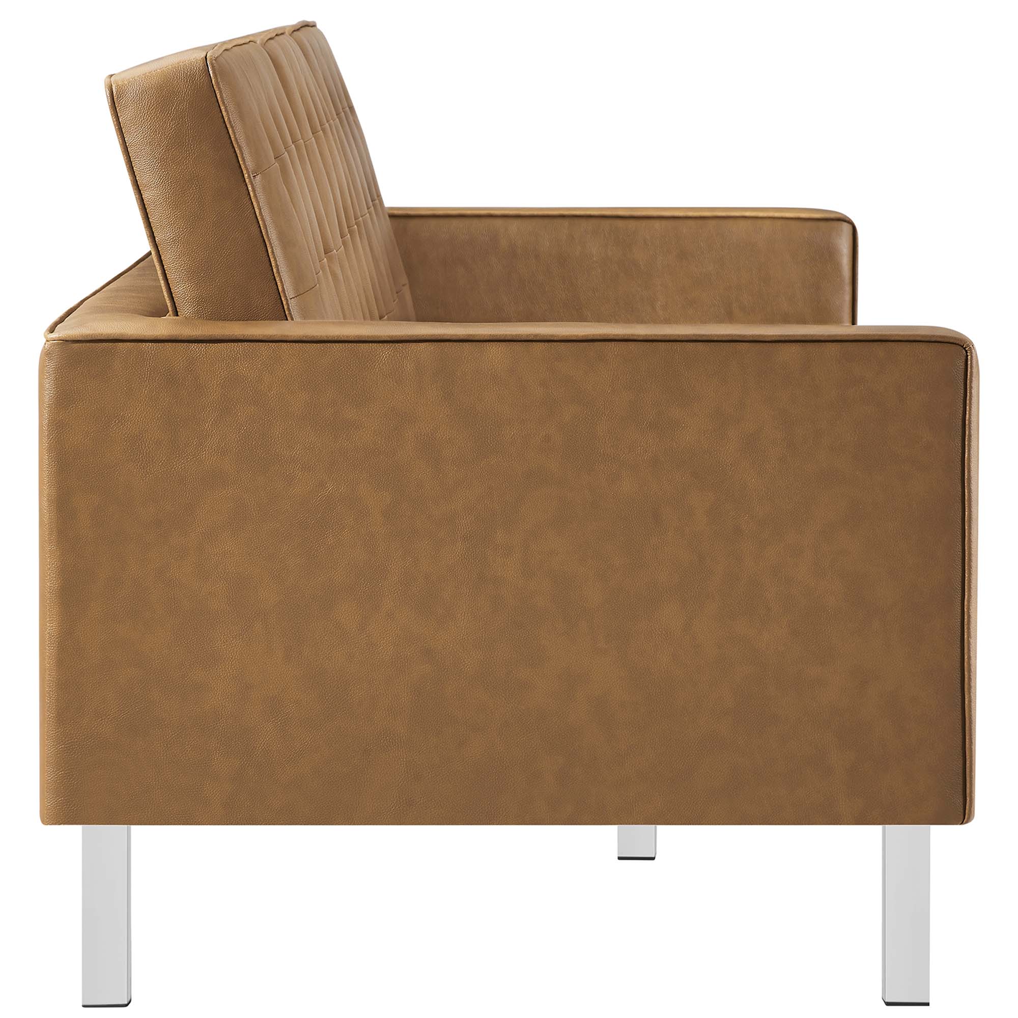 Loft Tufted Vegan Leather Sofa and Ottoman Set, Silver Tan