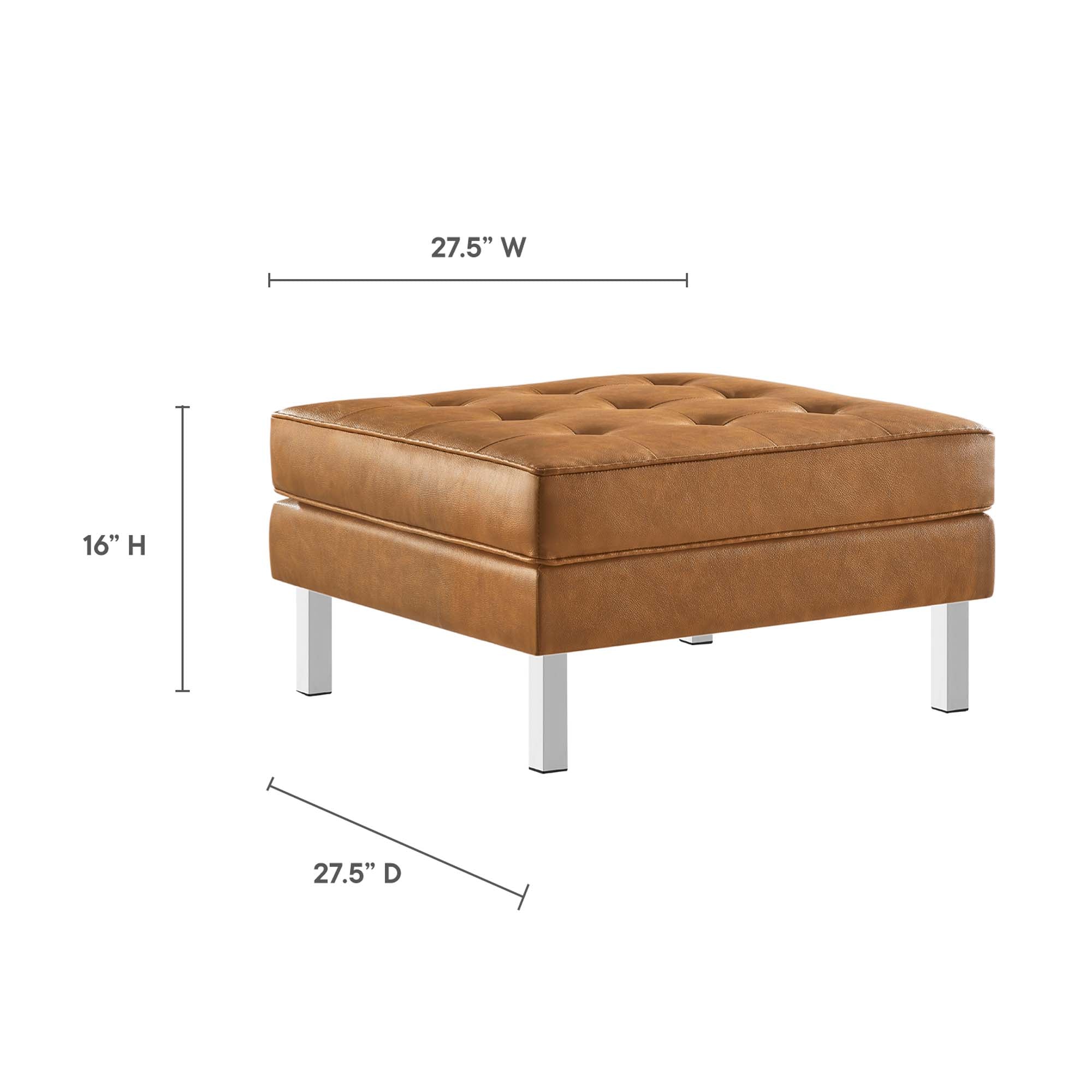 Loft Tufted Vegan Leather Sofa and Ottoman Set, Silver Tan