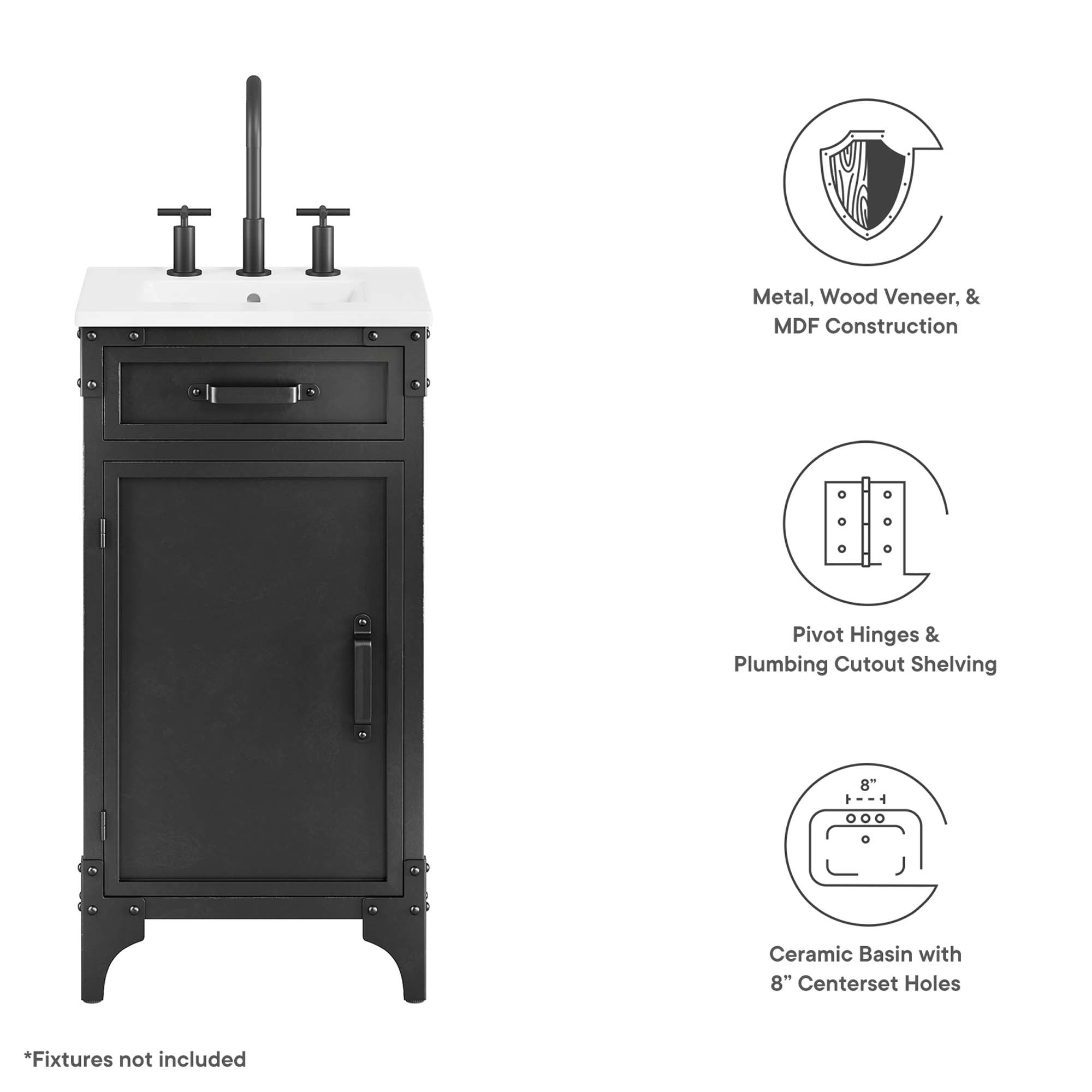 Steamforge 18" Bathroom Vanity, White black