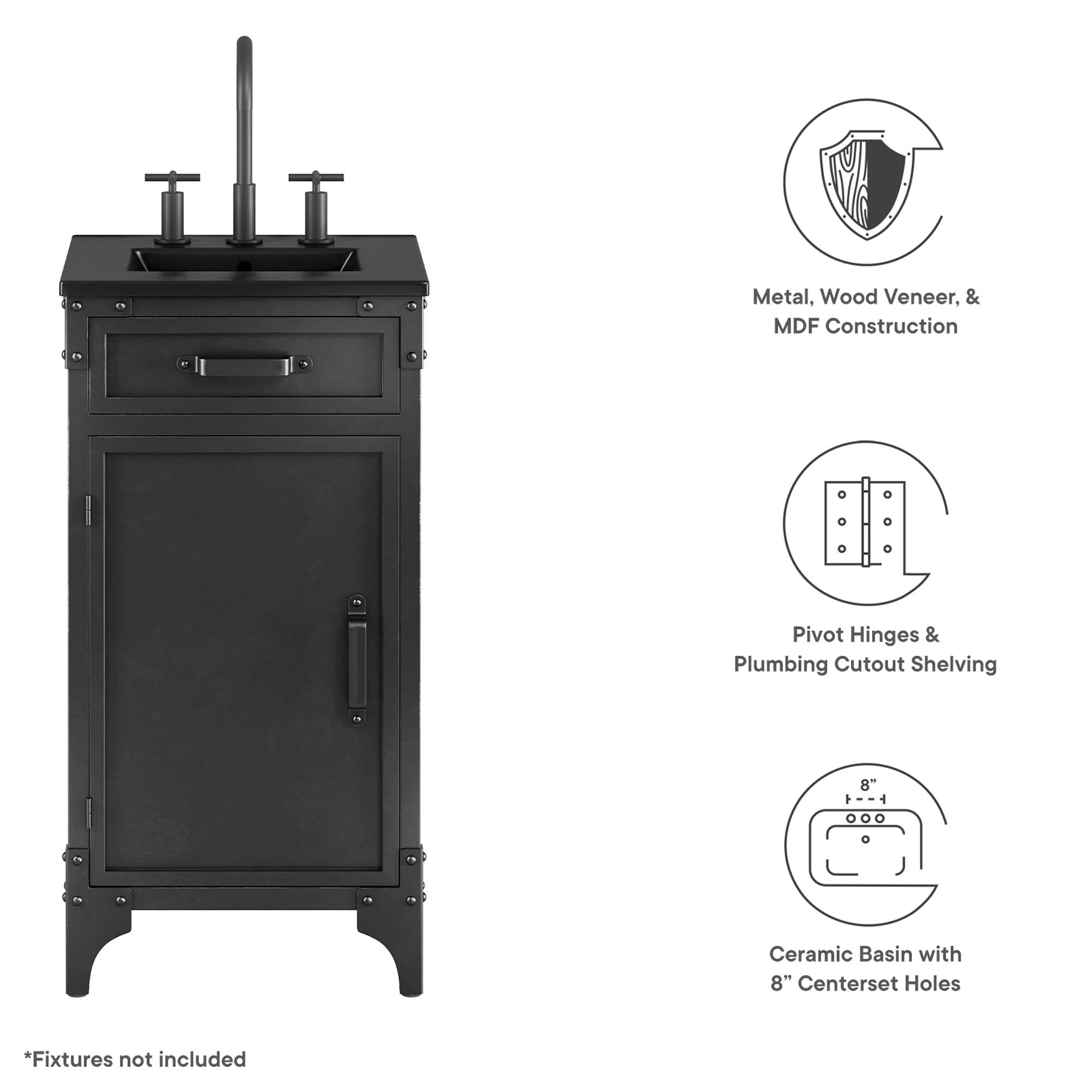 Steamforge 18" Bathroom Vanity, Black Black