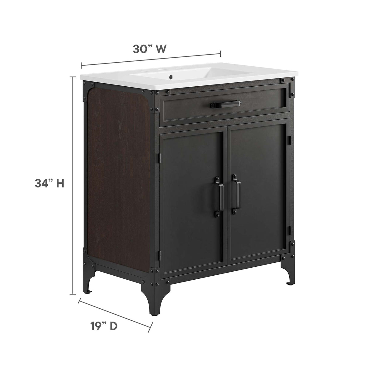 Steamforge 30" Bathroom Vanity, White Black