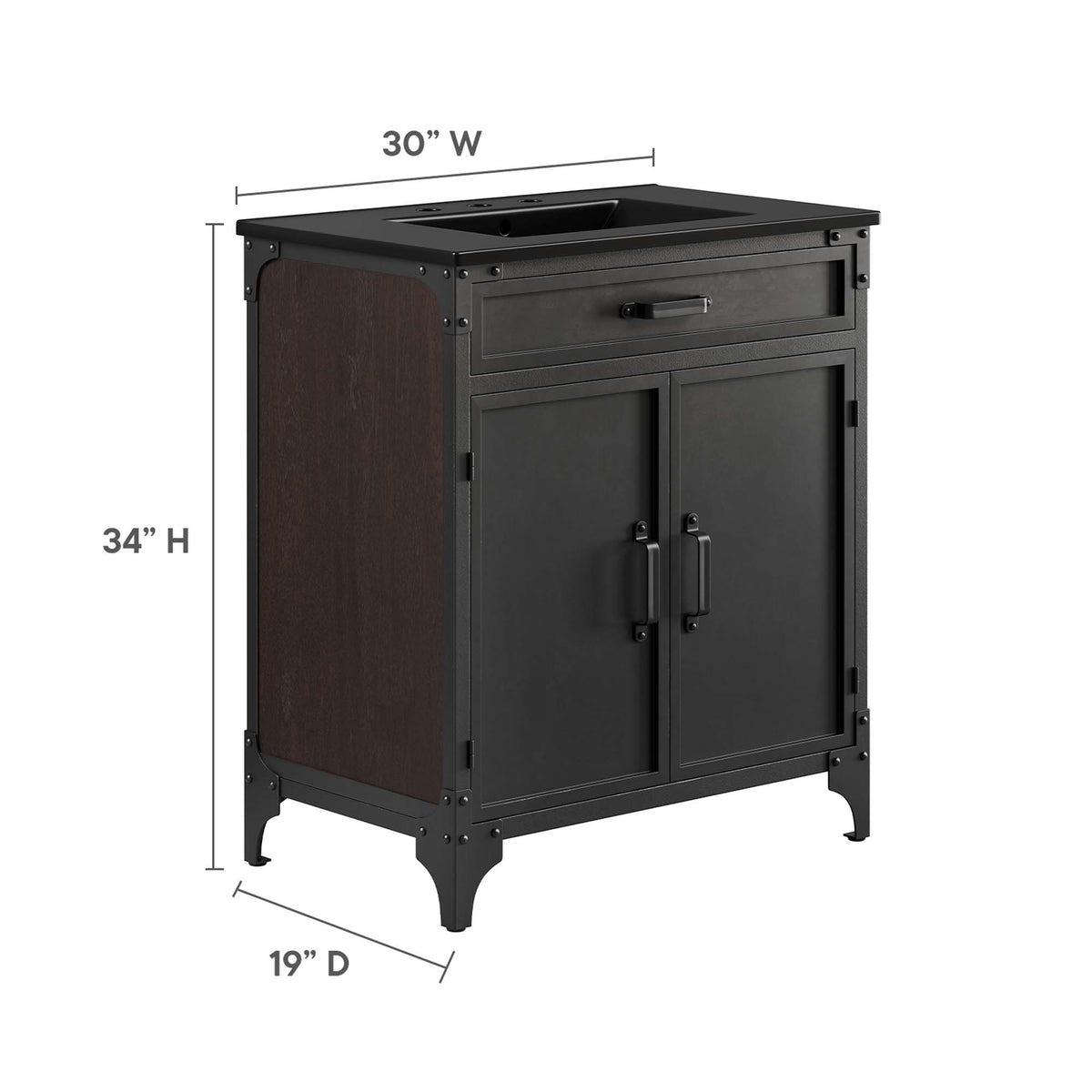 Steamforge 30" Bathroom Vanity, Black Black