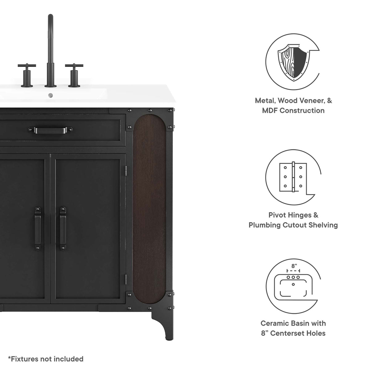 Steamforge 36" Bathroom Vanity, White Black