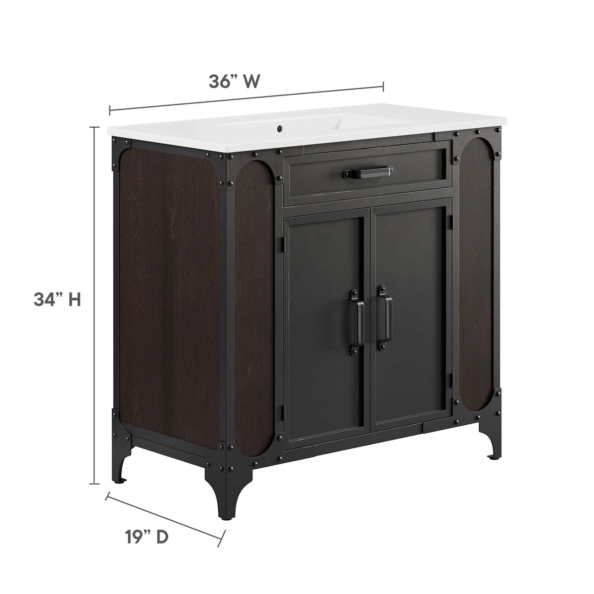 Steamforge 36" Bathroom Vanity, White Black
