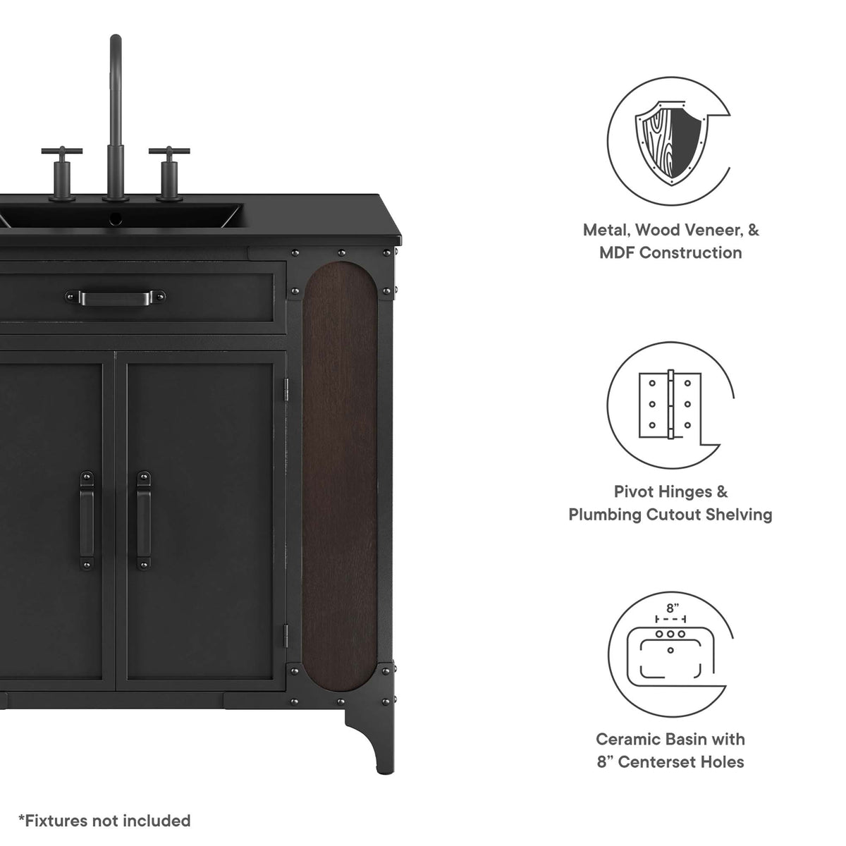Steamforge 36" Bathroom Vanity, Black Black