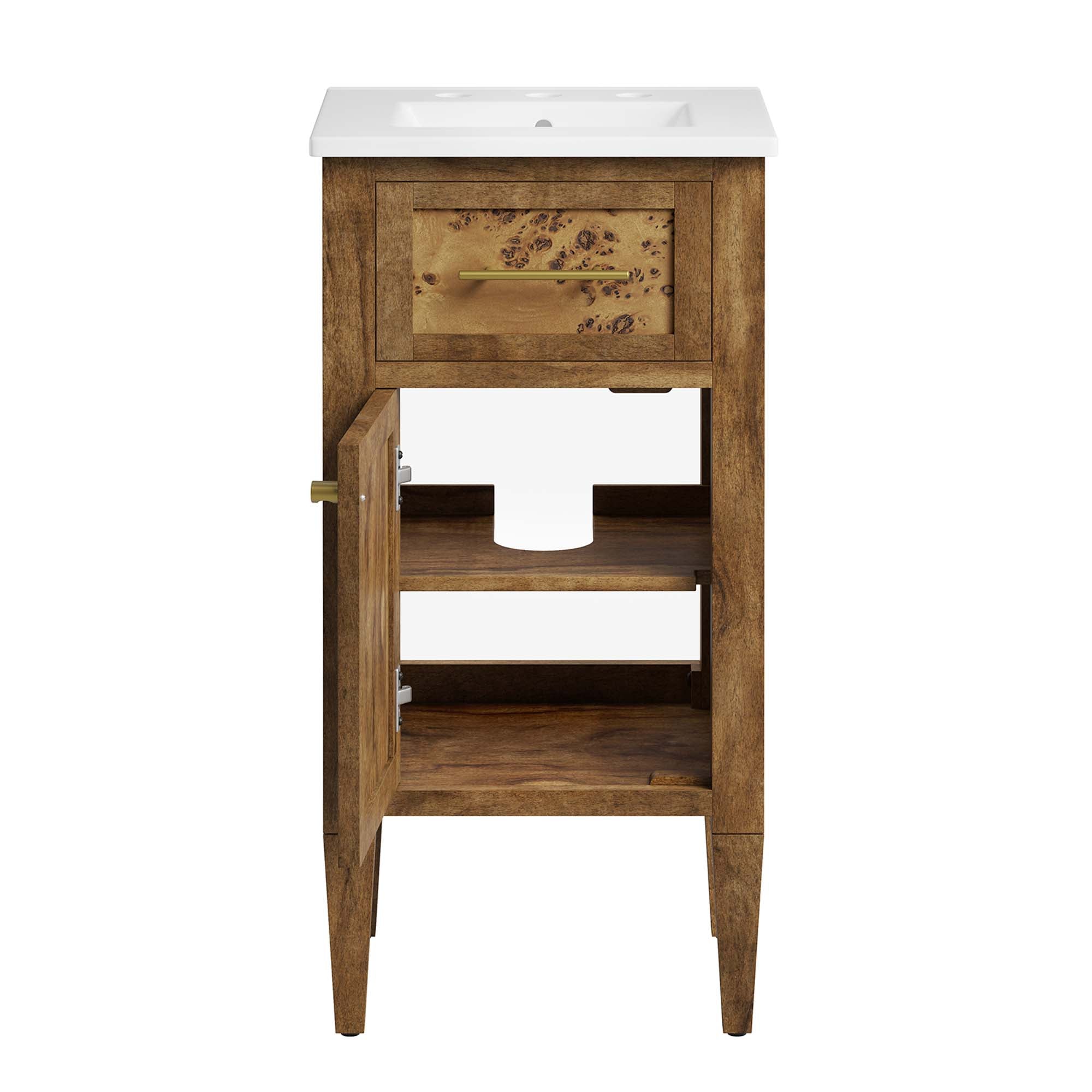 Elysian 18" Wood Bathroom Vanity, White Brown