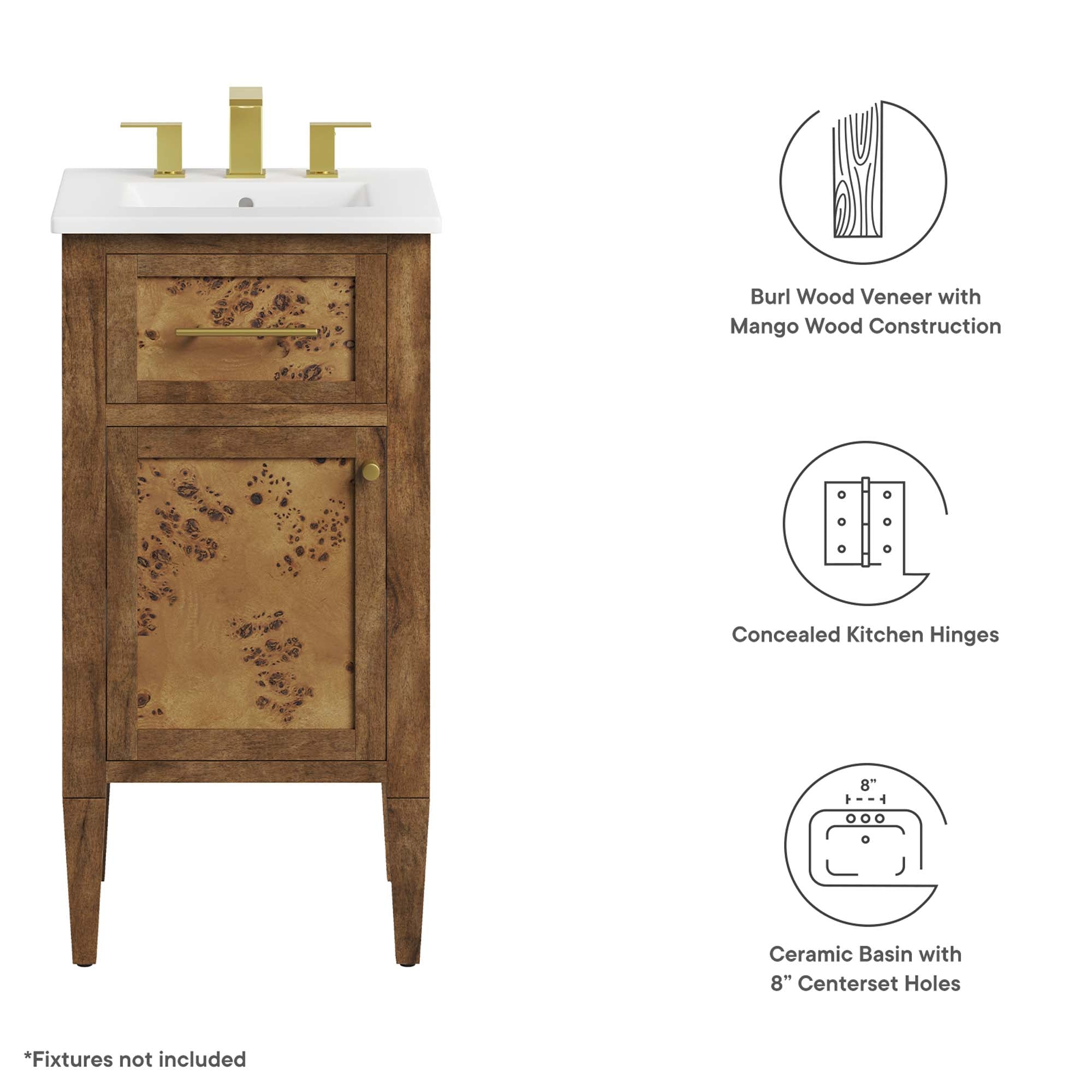 Elysian 18" Wood Bathroom Vanity, White Brown