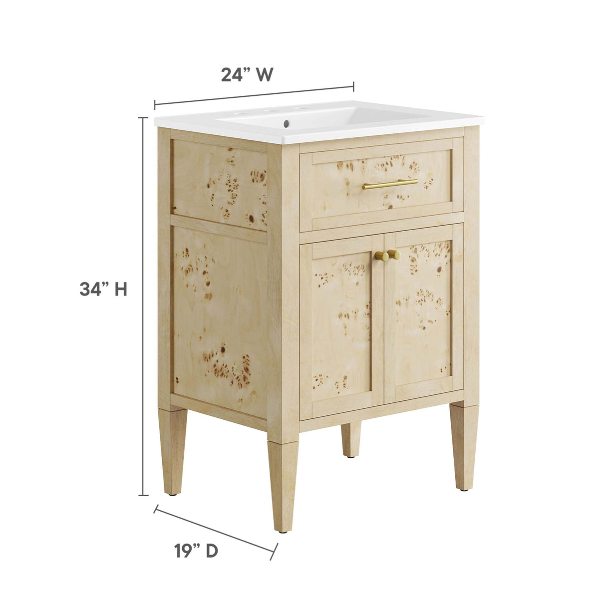 Elysian 24" Wood Bathroom Vanity, White Burl