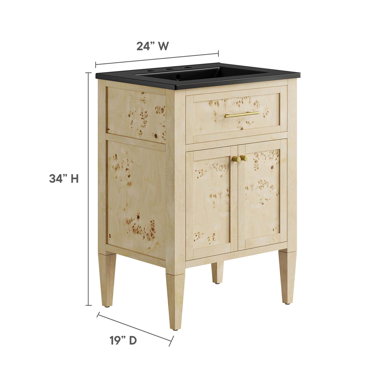 Elysian 24" Wood Bathroom Vanity, Black Burl