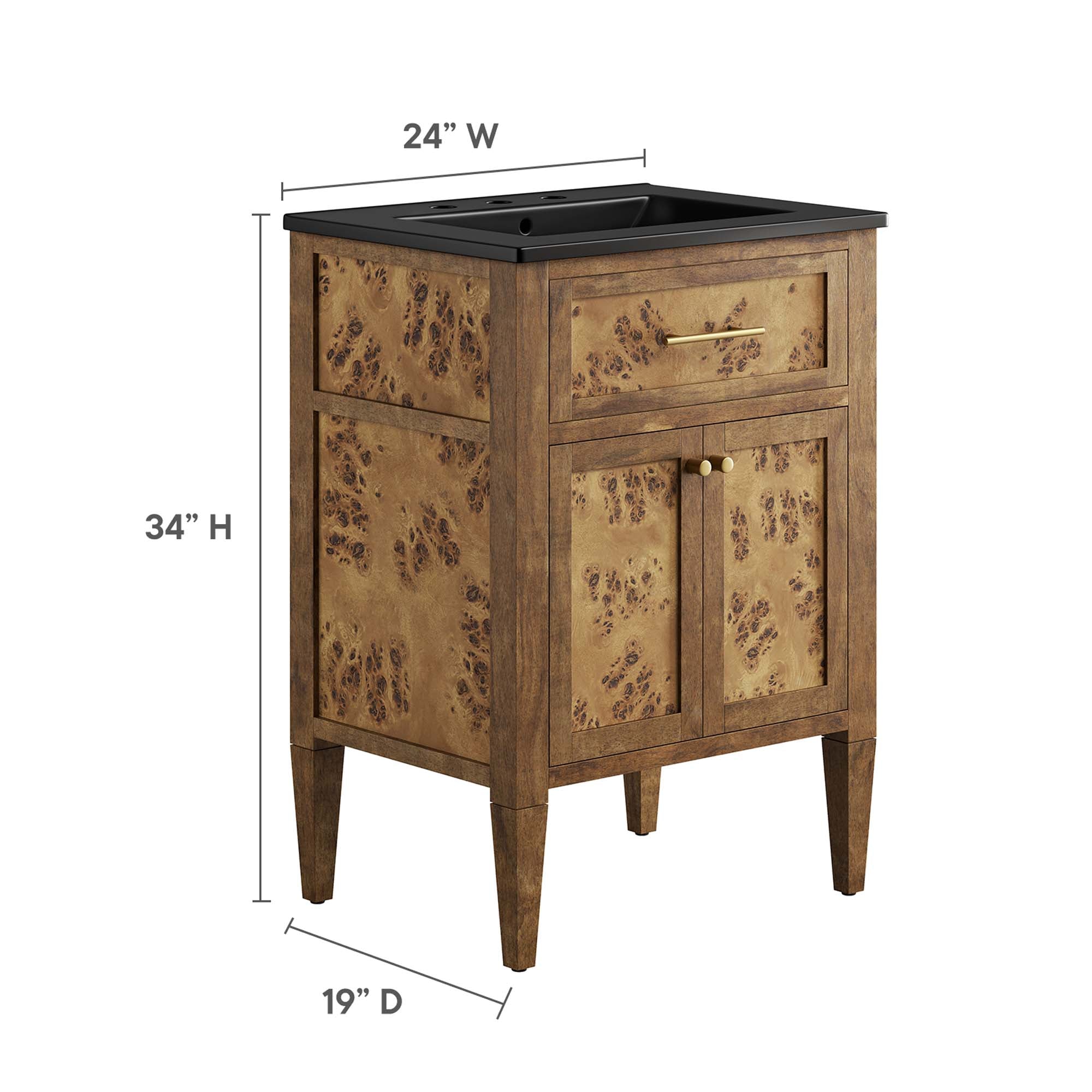 Elysian 24" Wood Bathroom Vanity, Black Brown