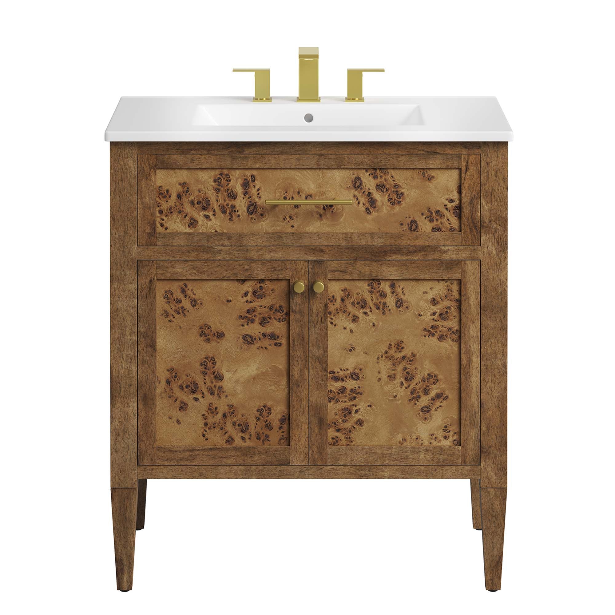 Elysian 30" Wood Bathroom Vanity, White Brown