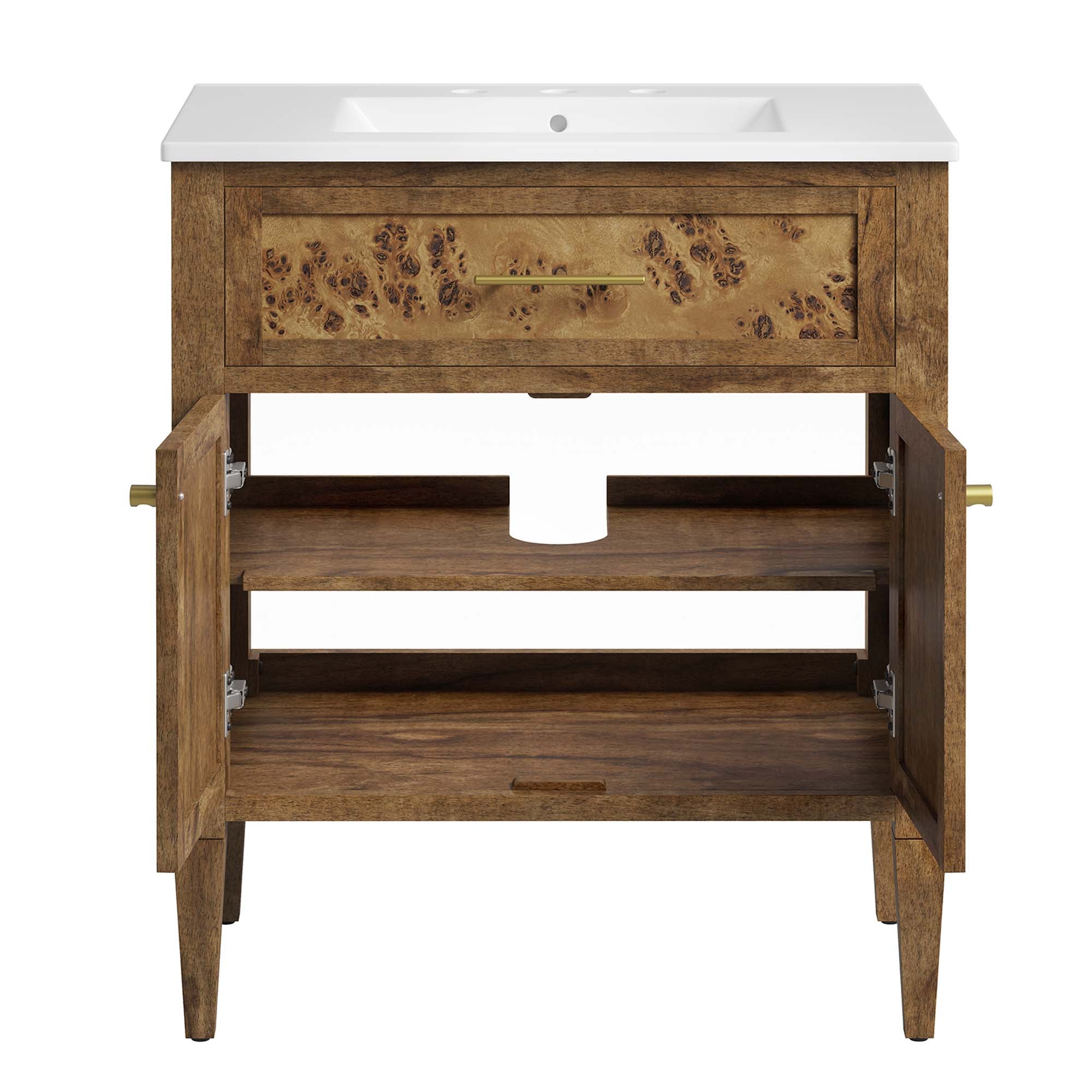 Elysian 30" Wood Bathroom Vanity, White Brown
