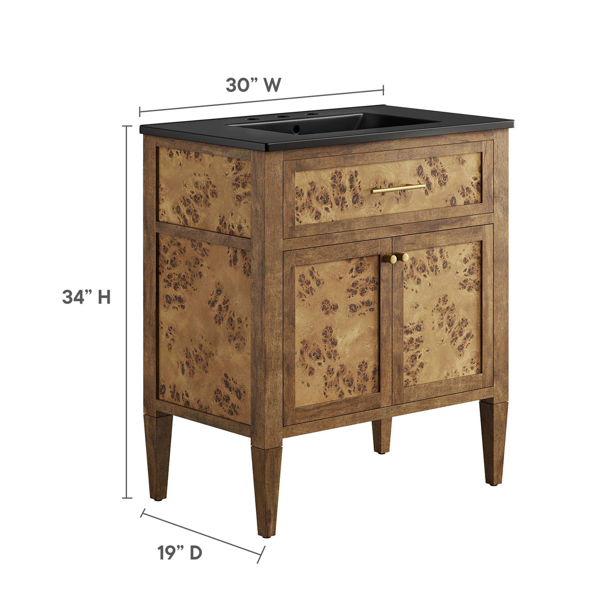 Elysian 30" Wood Bathroom Vanity, Black Brown