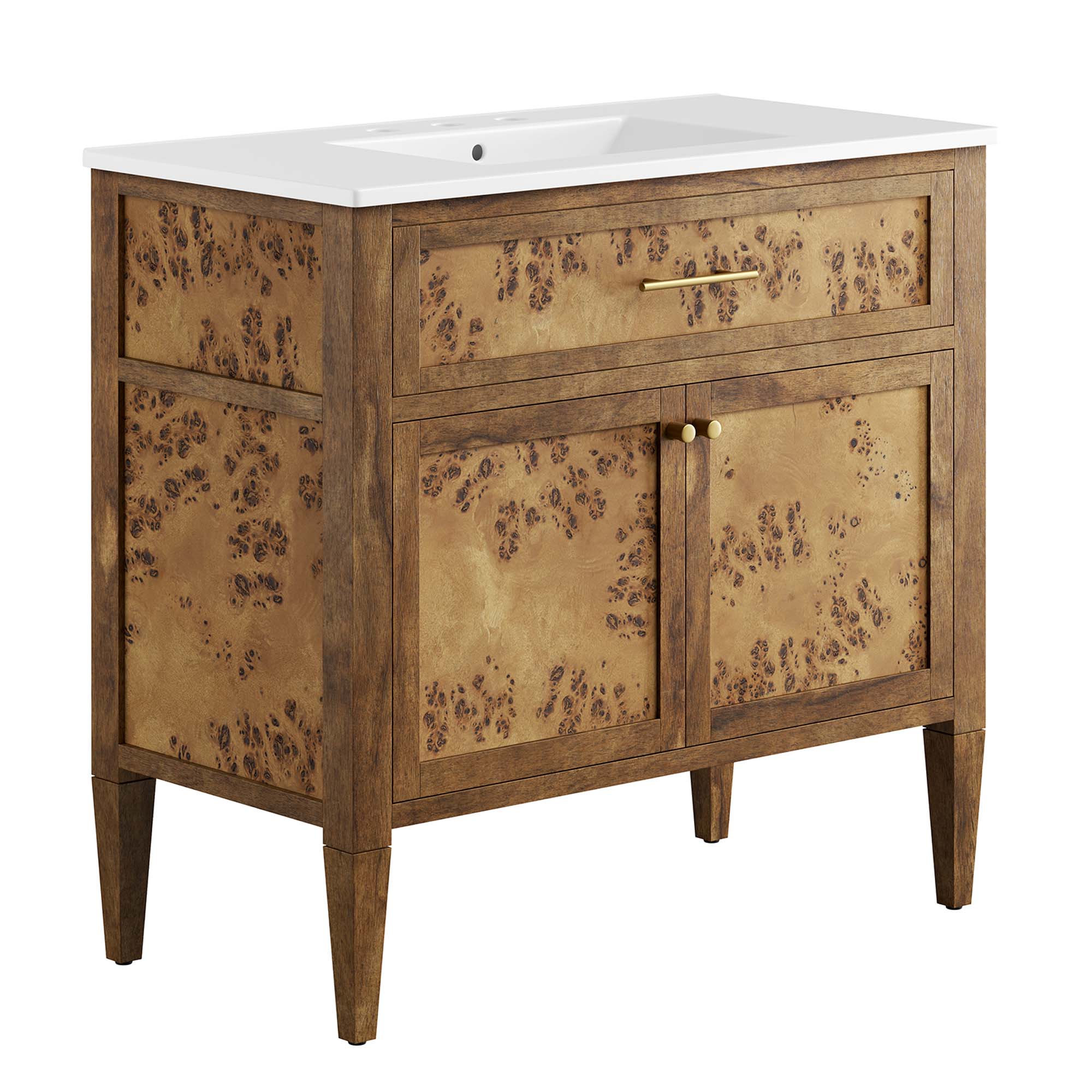 Elysian 36" Wood Bathroom Vanity, White Brown