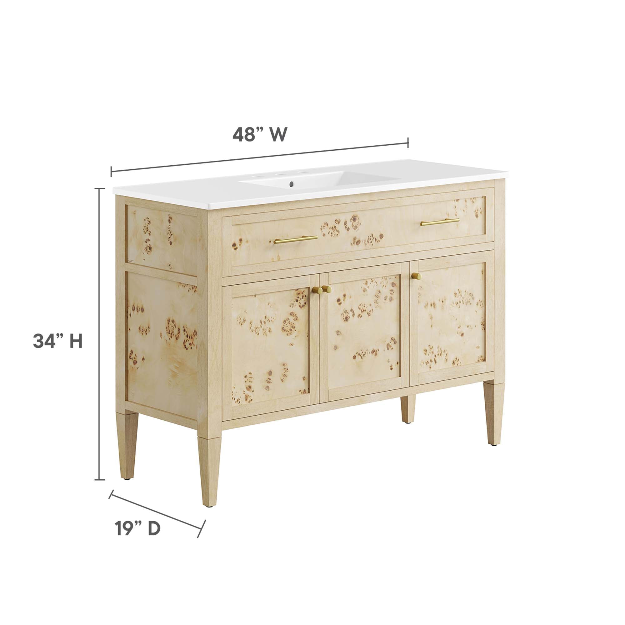 Elysian 48" Wood Single Sink Bathroom Vanity, White Burl