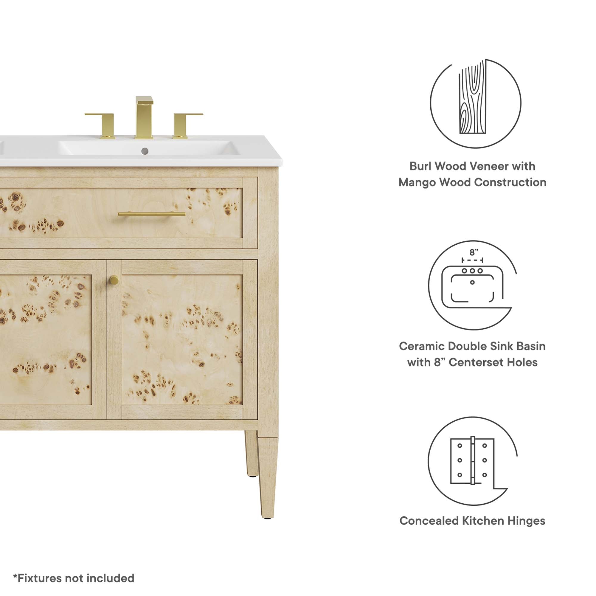 Elysian 48" Double Sink Bathroom Vanity, Burl