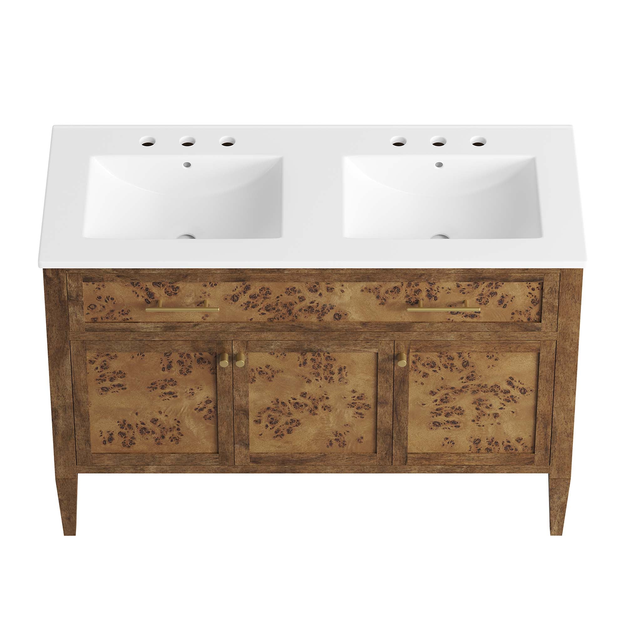 Elysian 48" Wood Double Sink Bathroom Vanity, White Brown