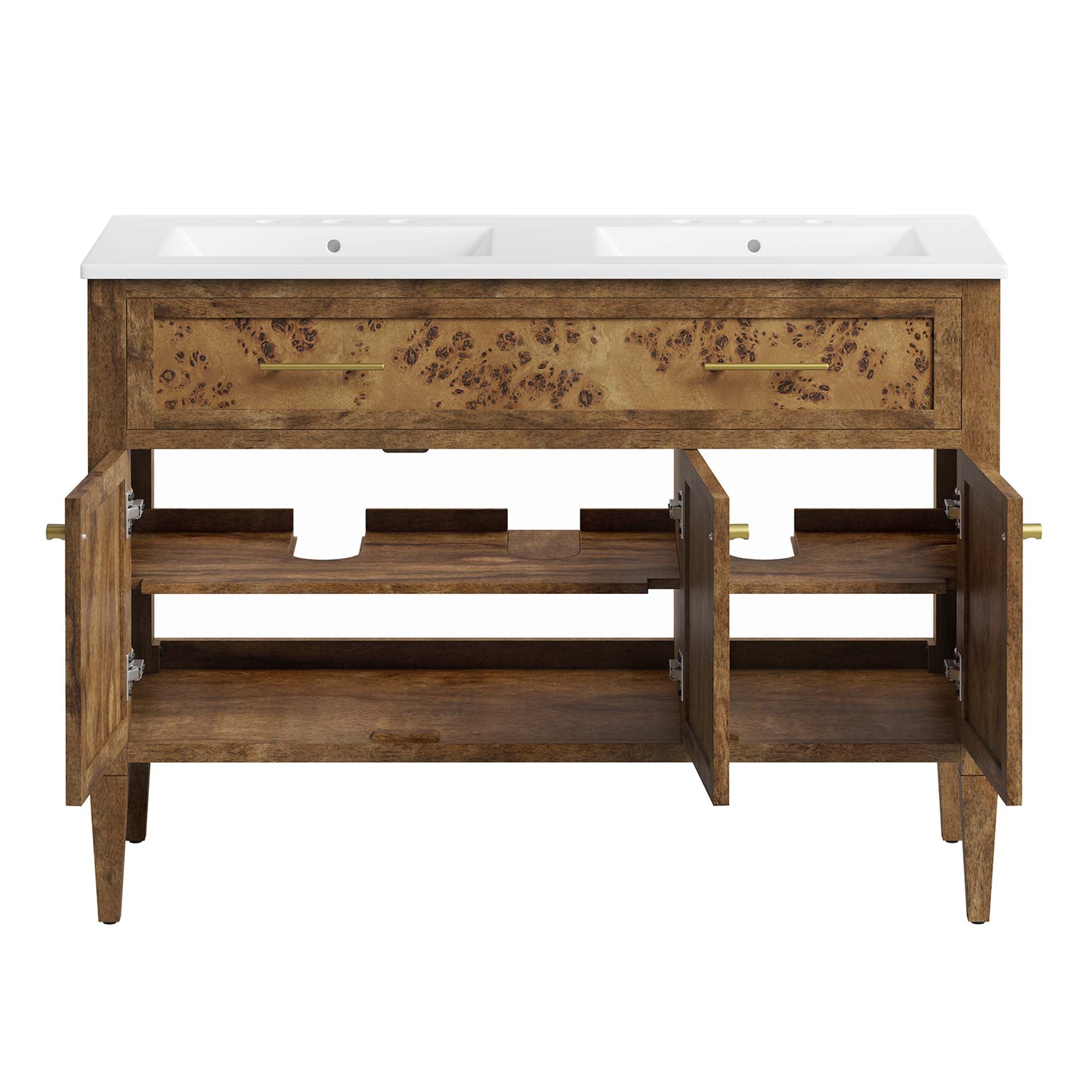 Elysian 48" Wood Double Sink Bathroom Vanity, White Brown