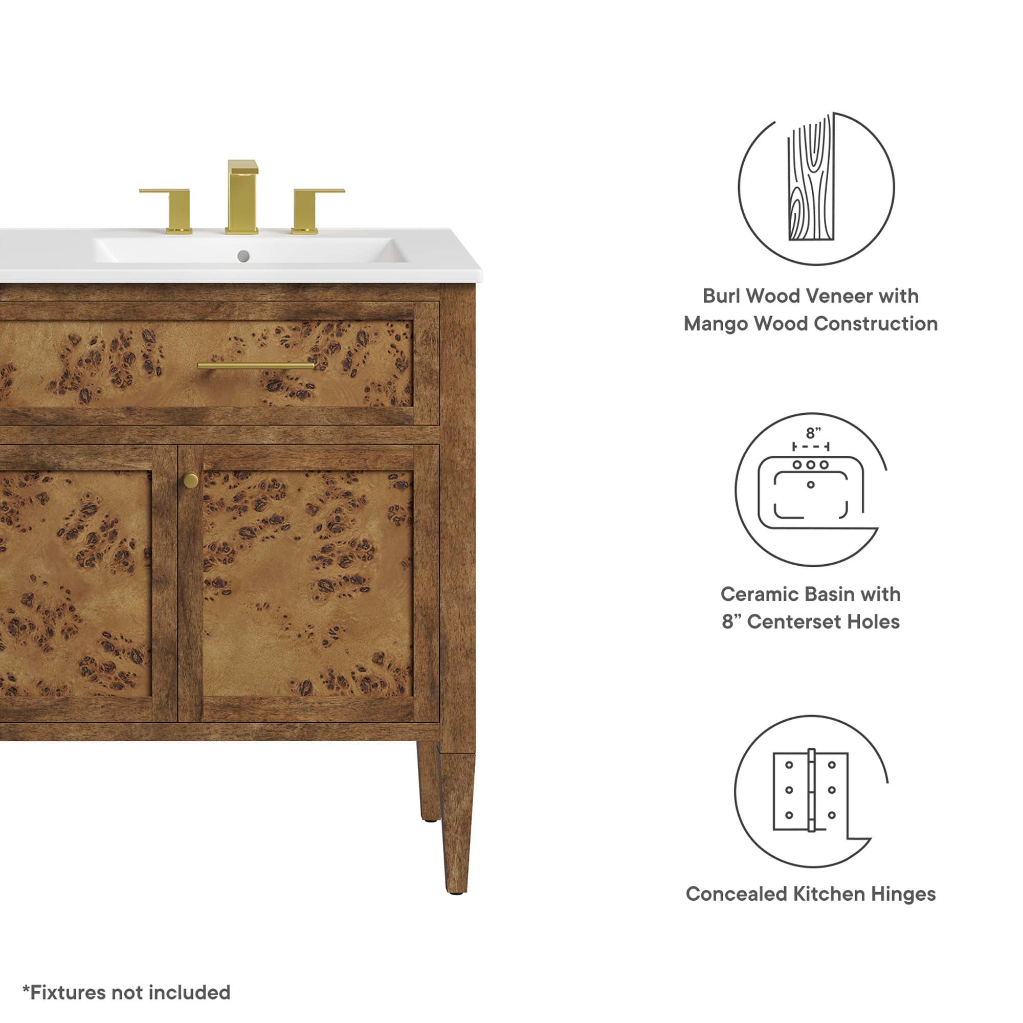 Elysian 48" Wood Double Sink Bathroom Vanity, White Brown