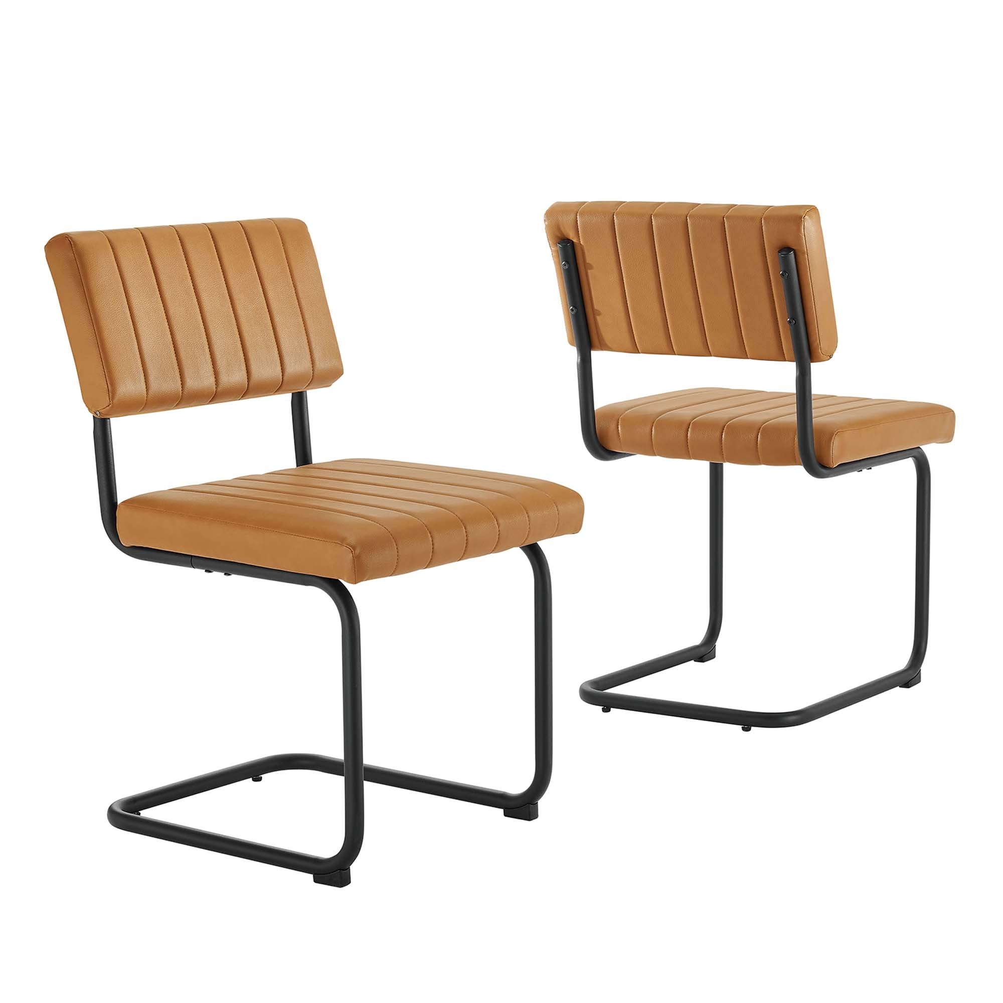 Parity Vegan Leather Dining Side Chairs Set of 2, Black Tan