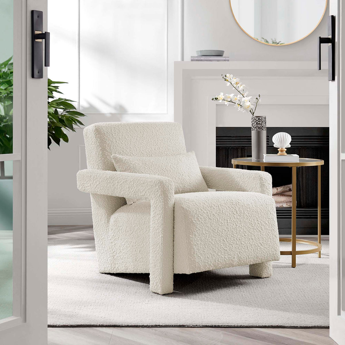 Mirage Boucle Upholstered Armchair, Ivory