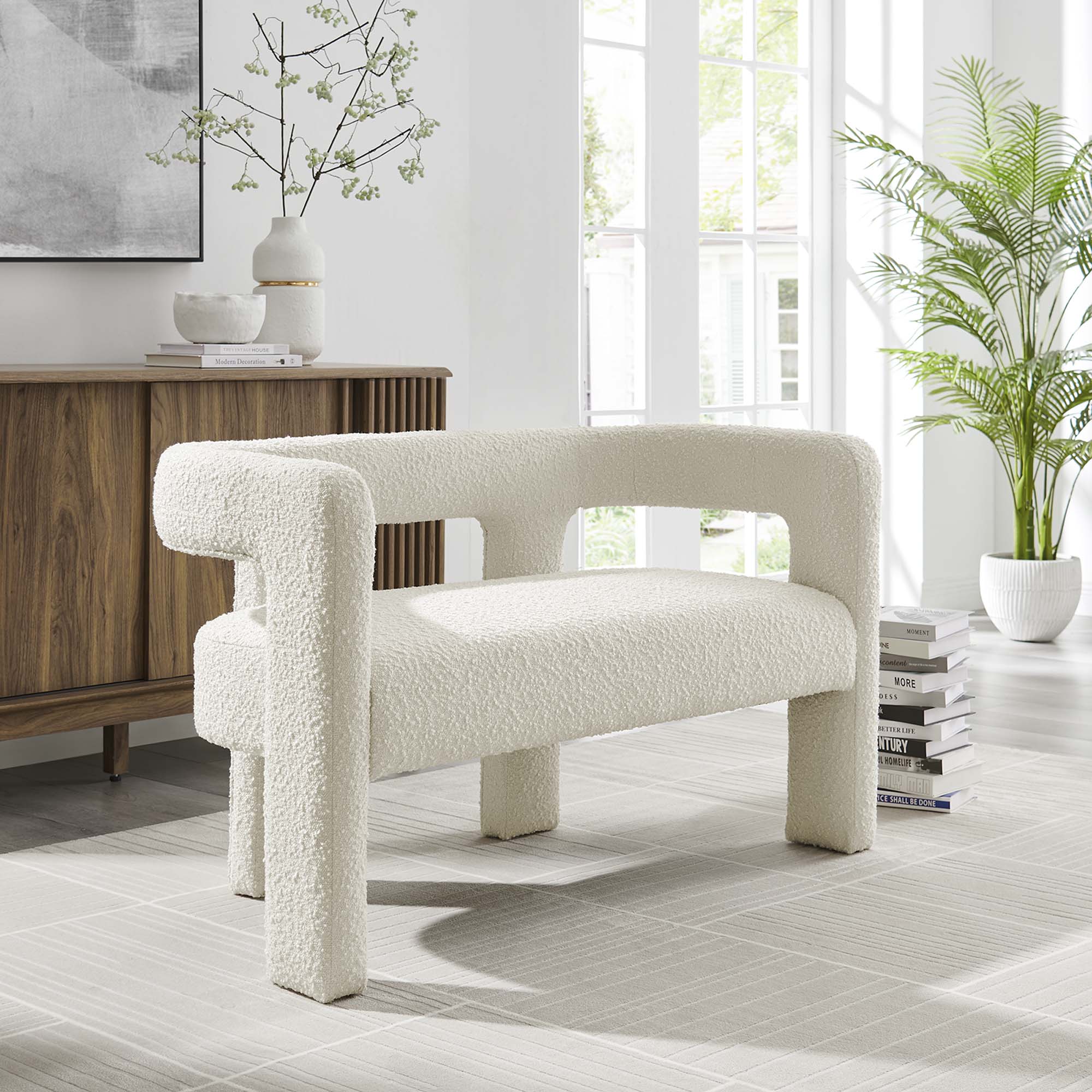 Kayla Boucle Upholstered Loveseat, Ivory