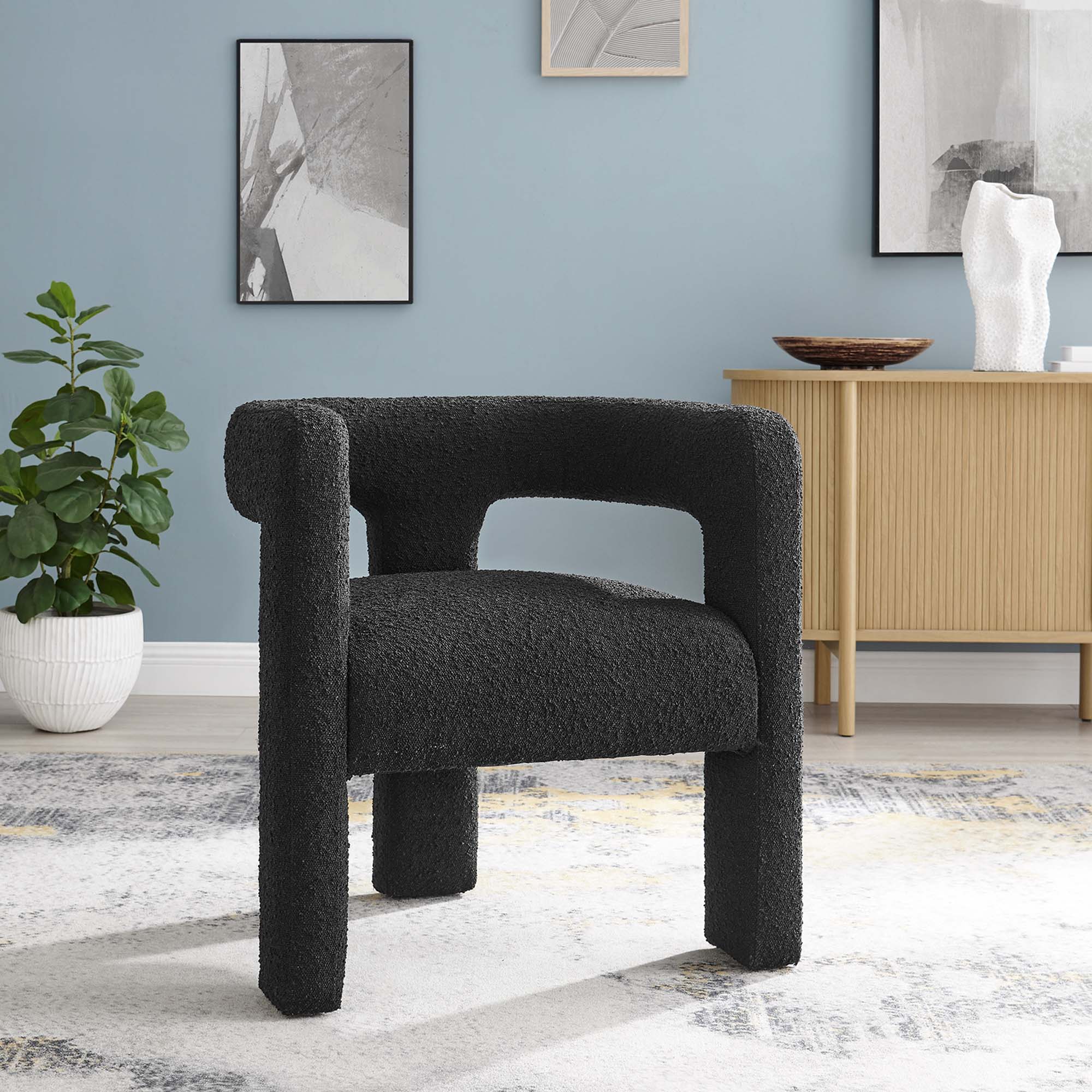 Kayla Boucle Upholstered Armchair, Black