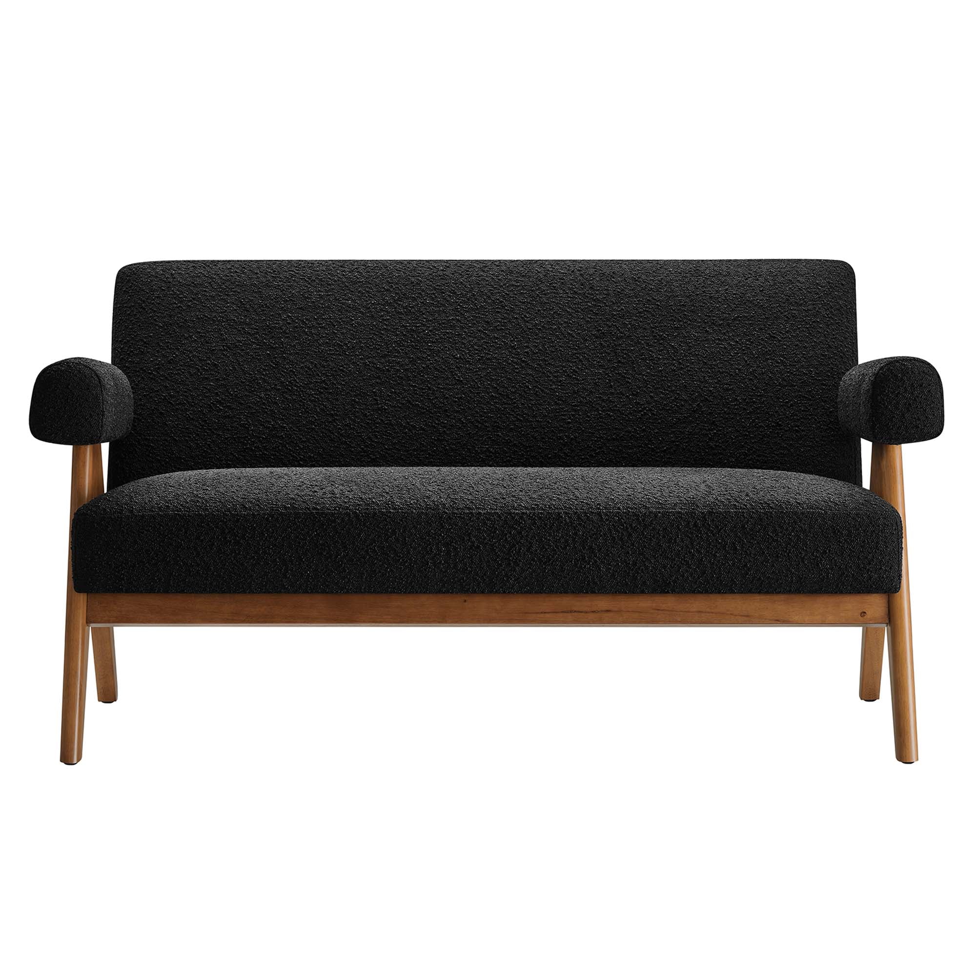 Lyra Boucle Fabric Loveseat, Black