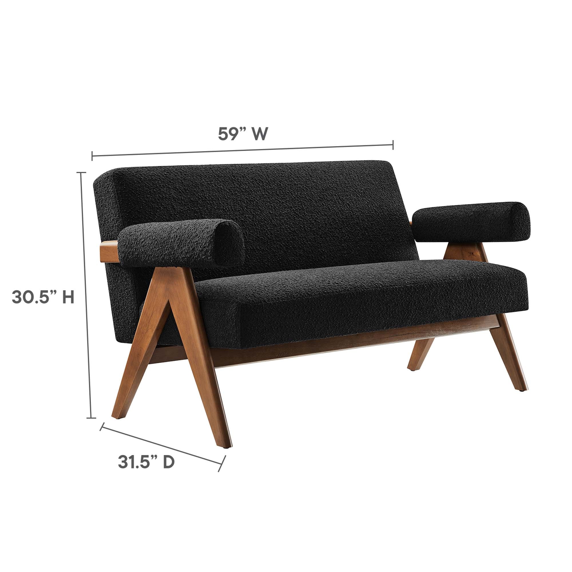 Lyra Boucle Fabric Loveseat, Black
