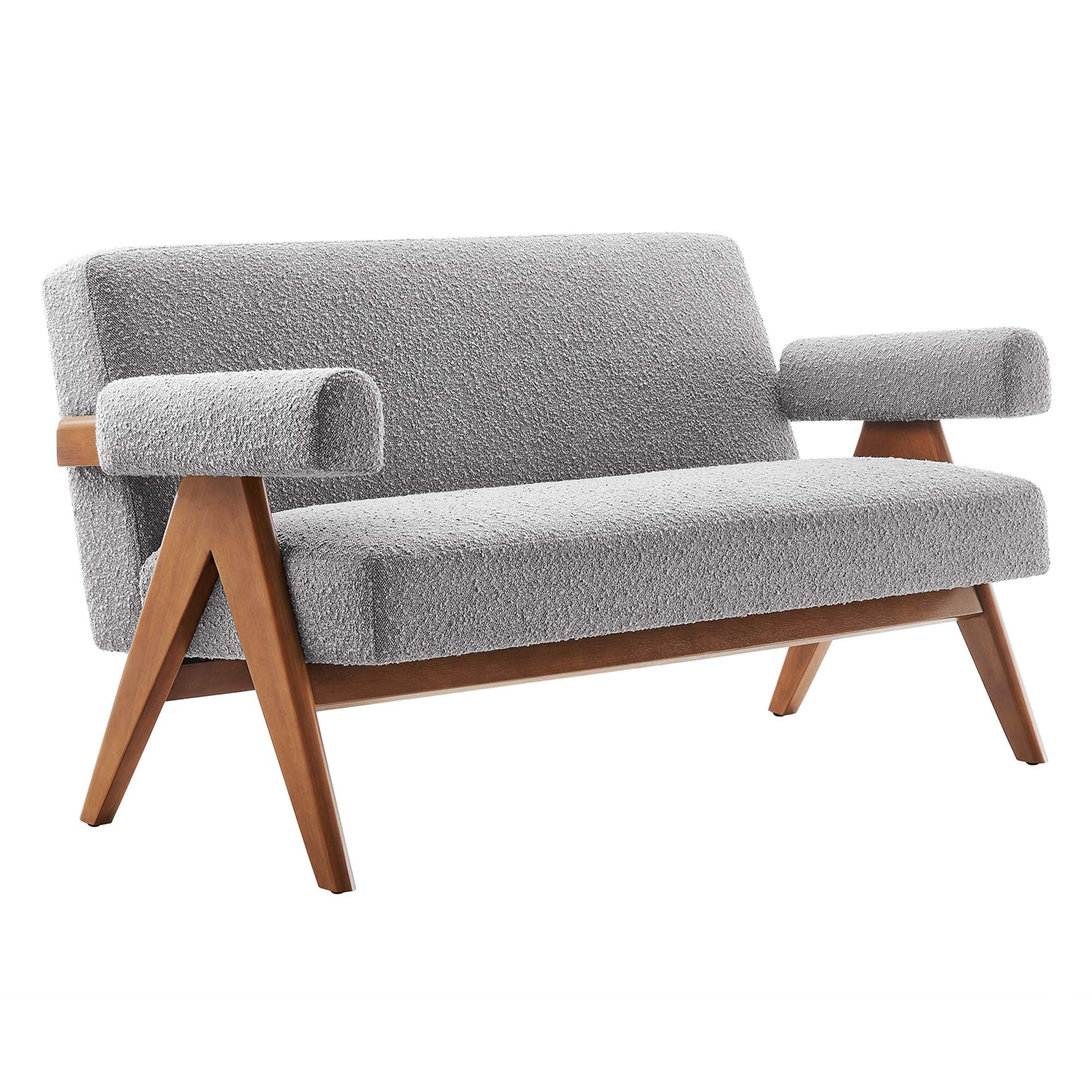 Lyra Boucle Fabric Loveseat, Light Gray