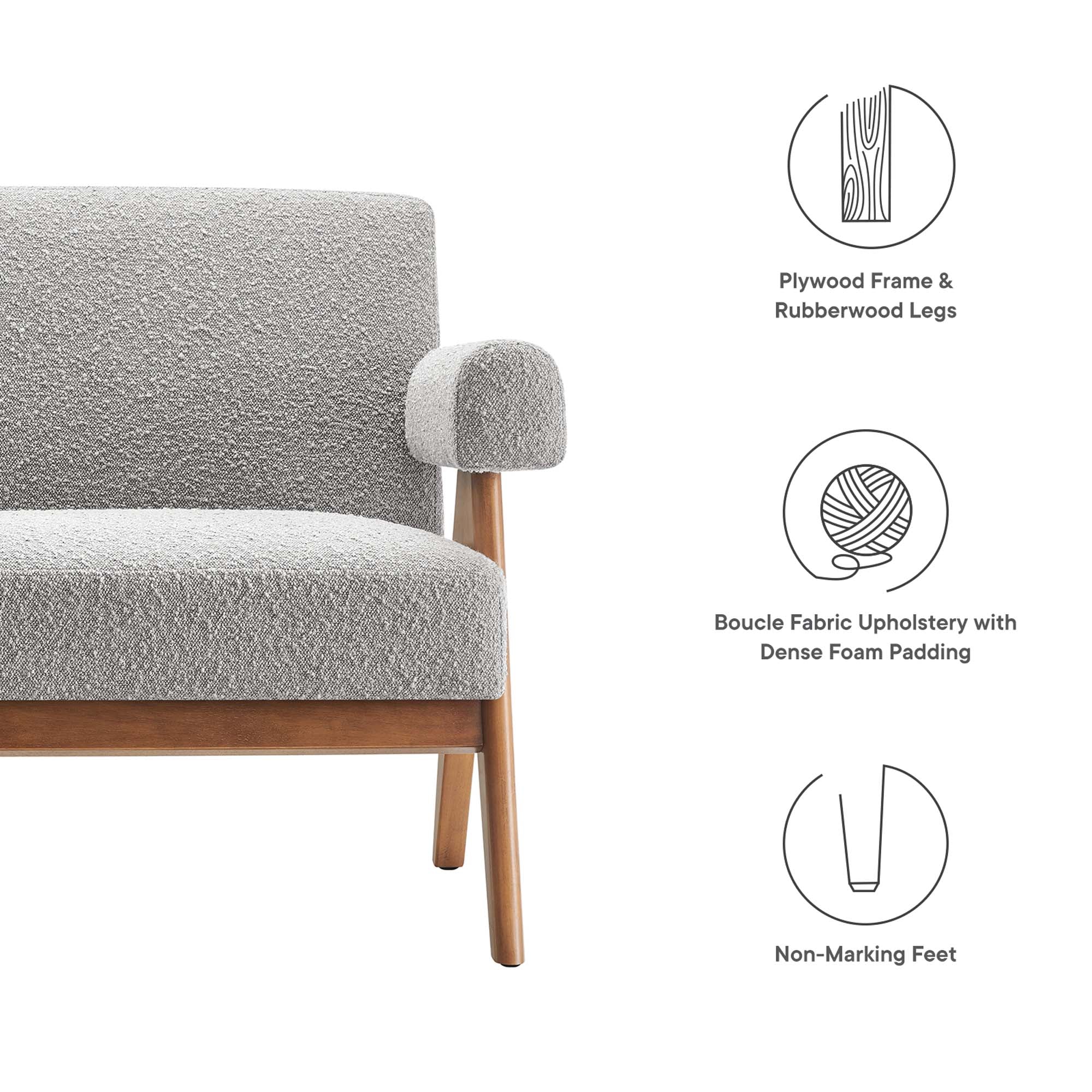 Lyra Boucle Fabric Loveseat, Light Gray