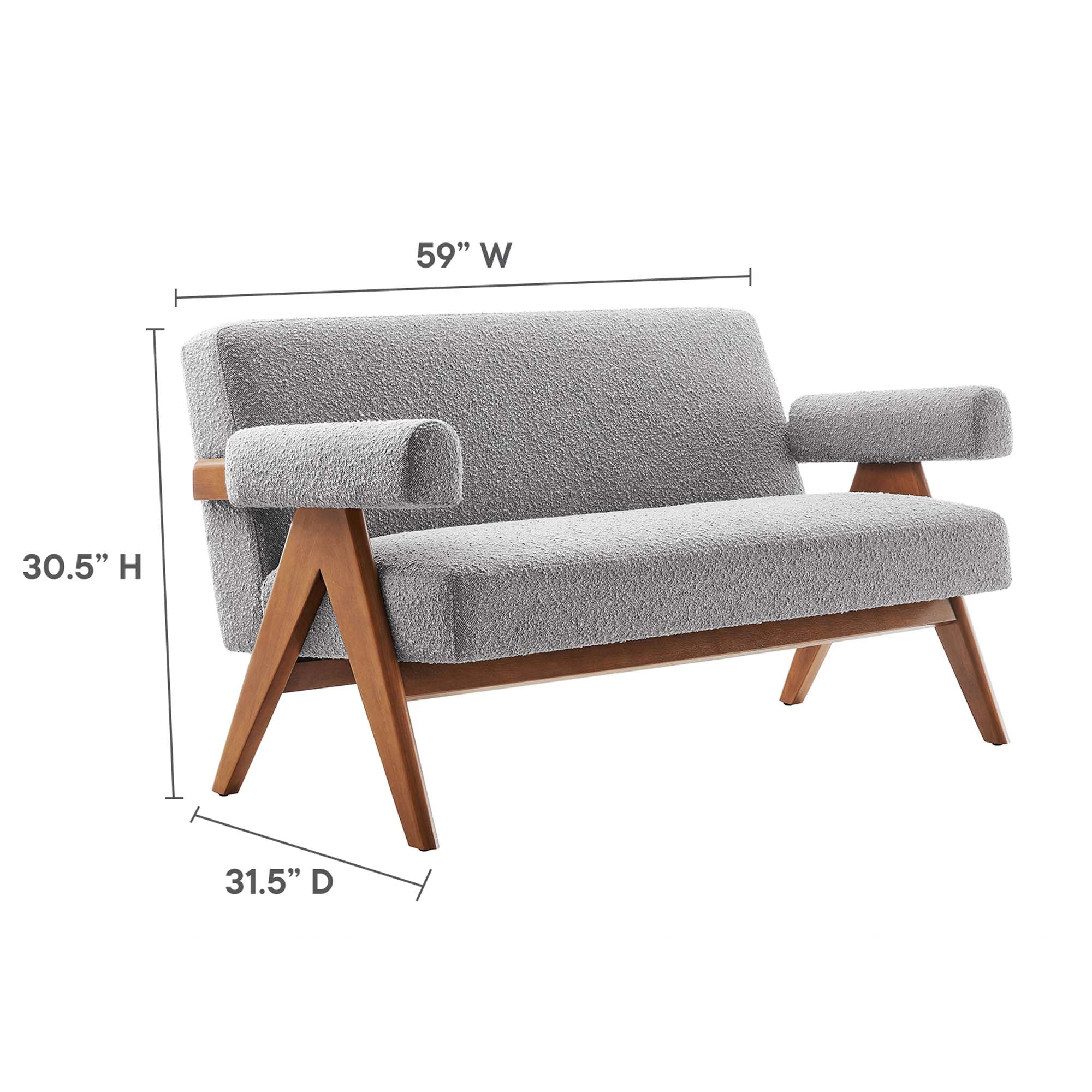 Lyra Boucle Fabric Loveseat, Light Gray