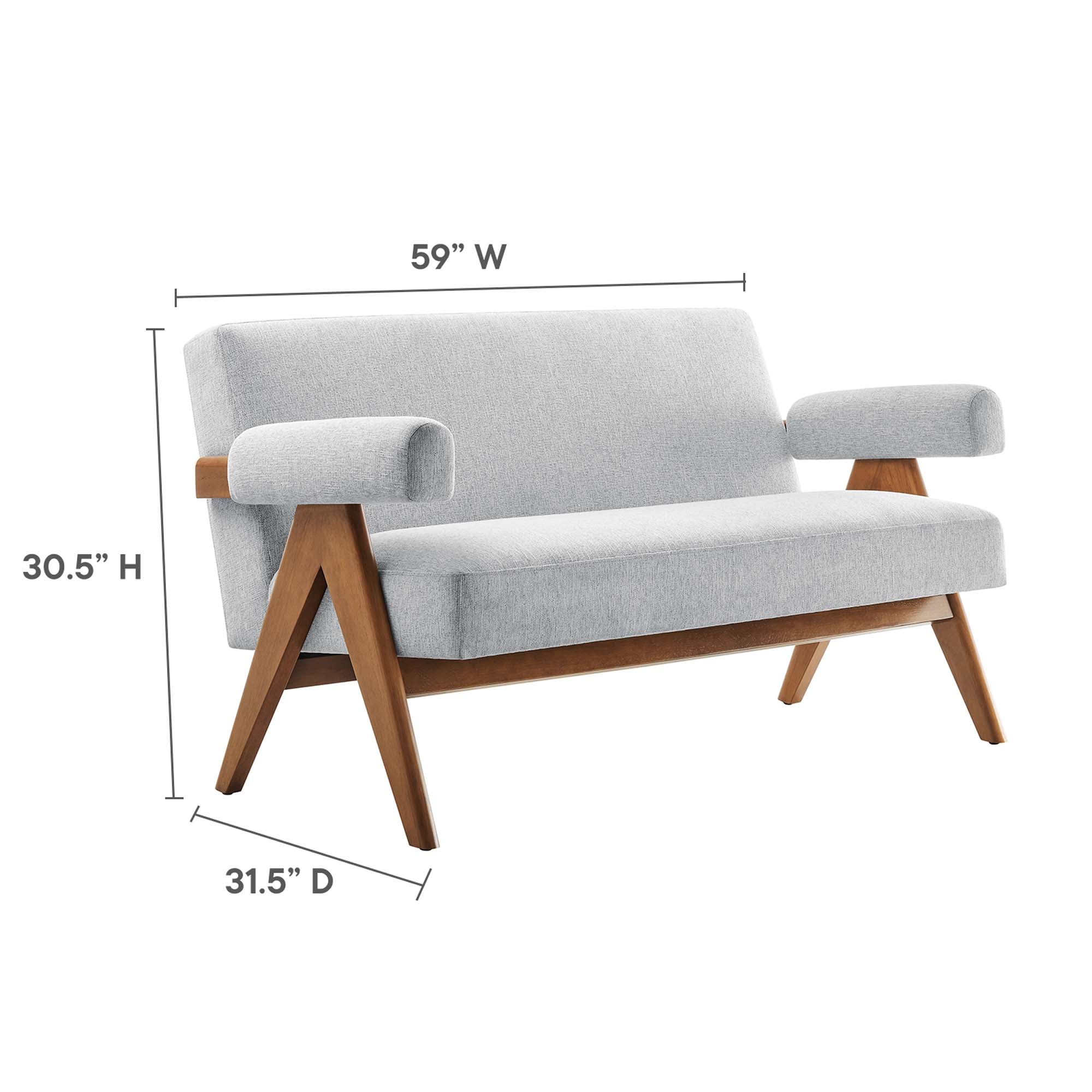 Lyra Fabric Loveseat, Light Gray Fabric