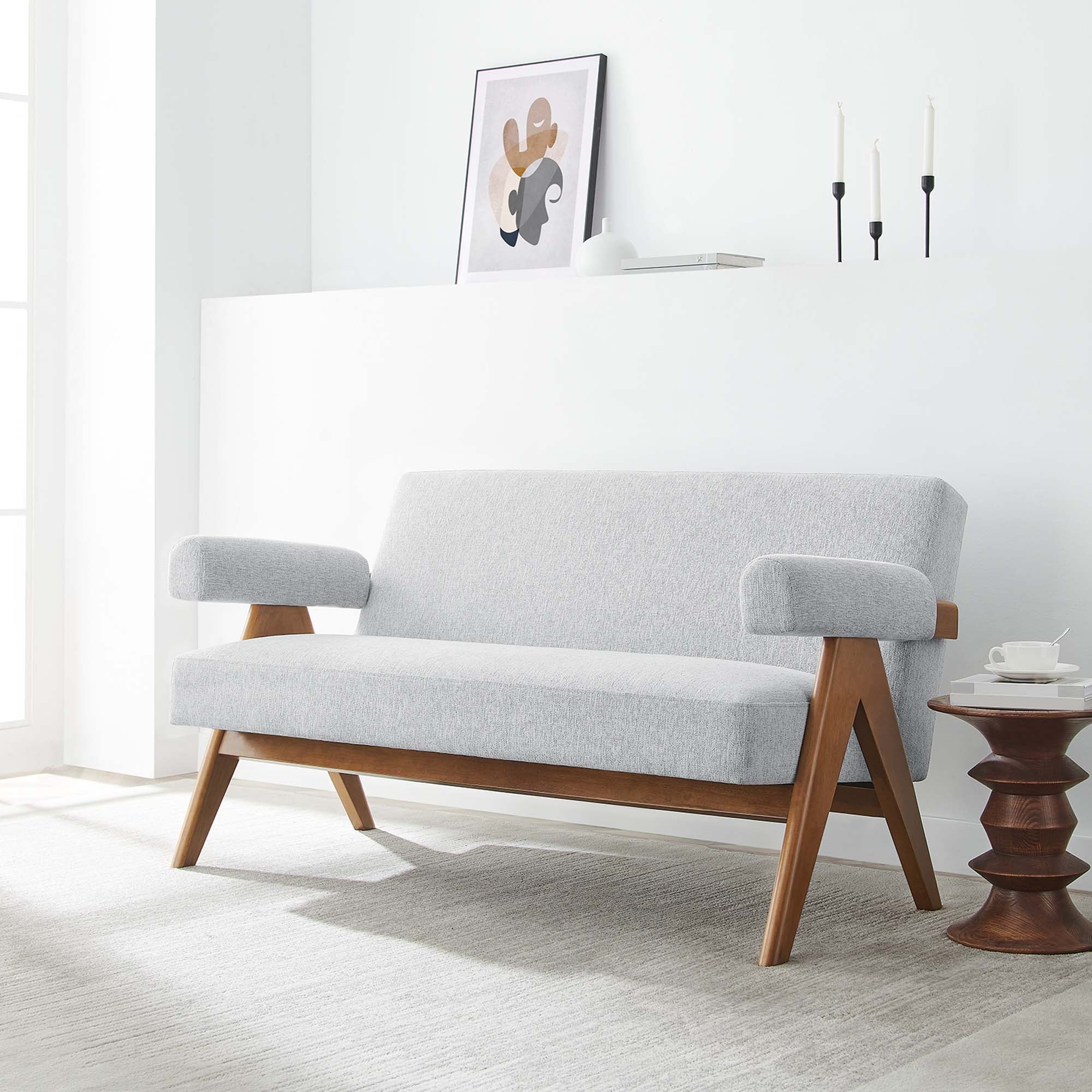 Lyra Fabric Loveseat, Light Gray Fabric