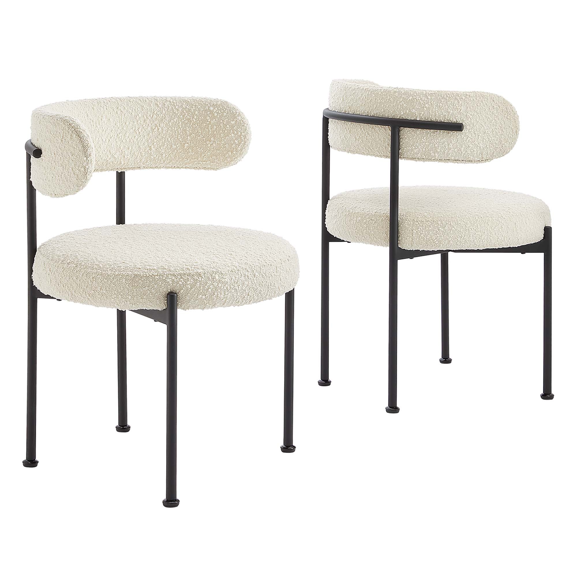 Albie Boucle Fabric Dining Chairs Set of 2, Ivory Black