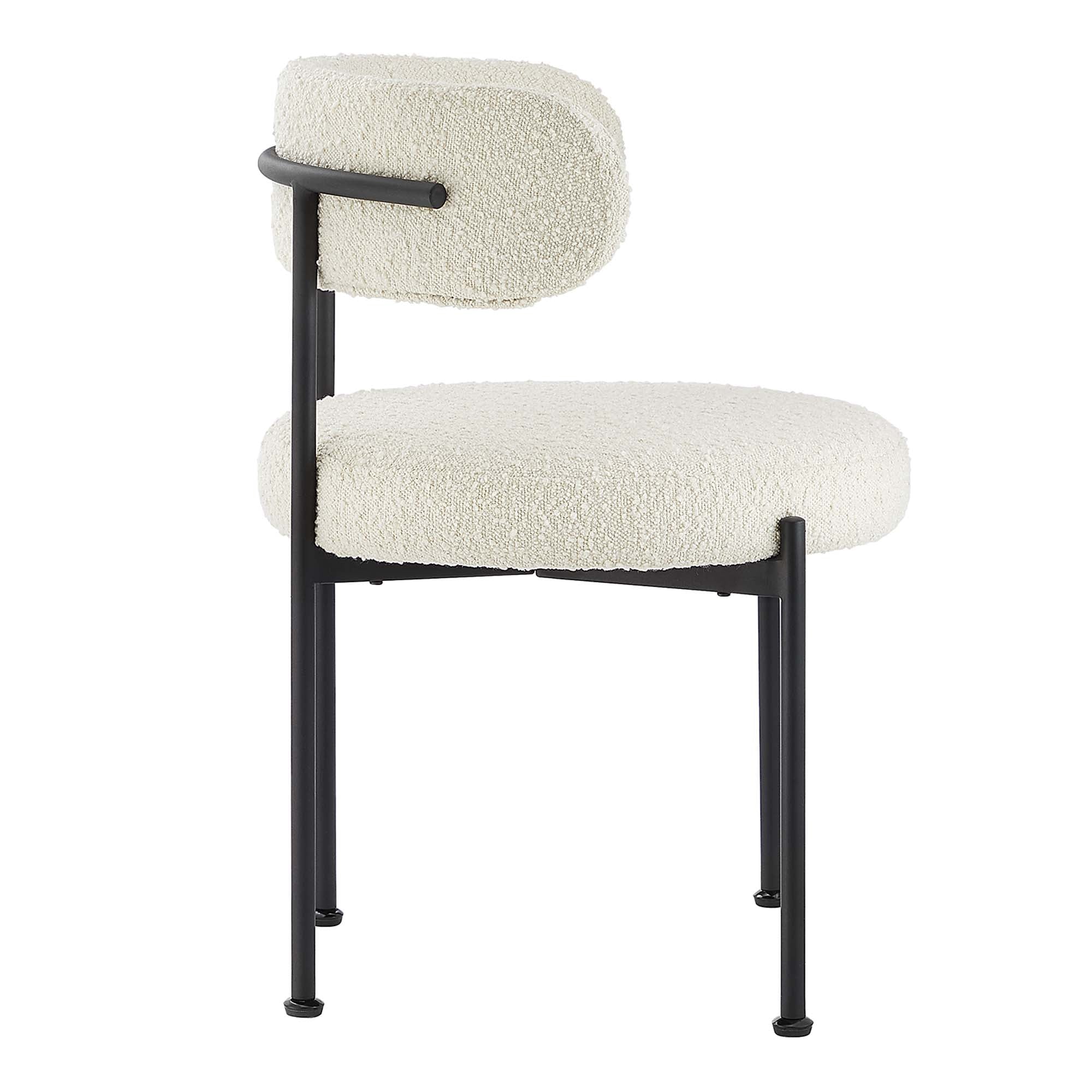 Albie Boucle Fabric Dining Chairs Set of 2, Ivory Black