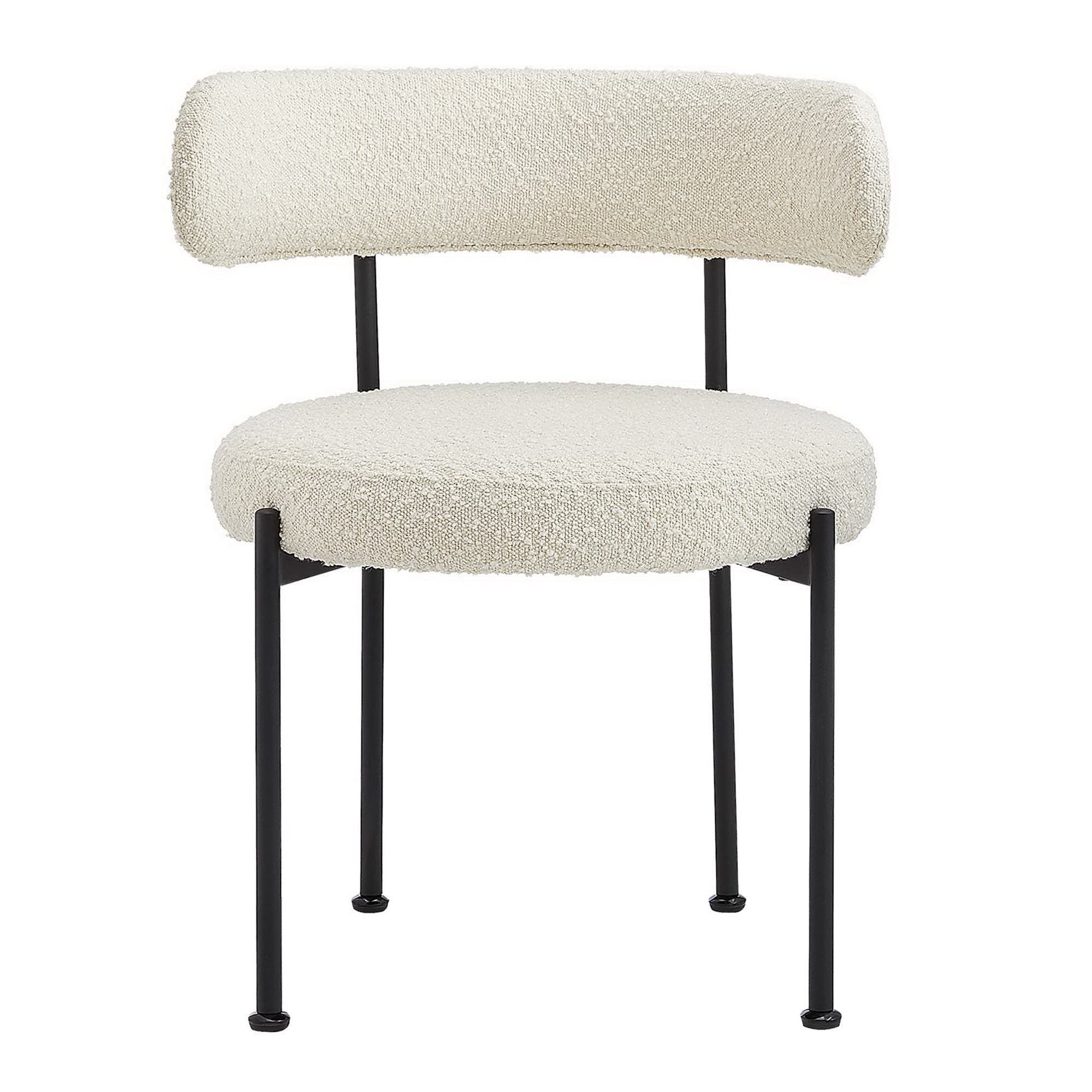 Albie Boucle Fabric Dining Chairs Set of 2, Ivory Black