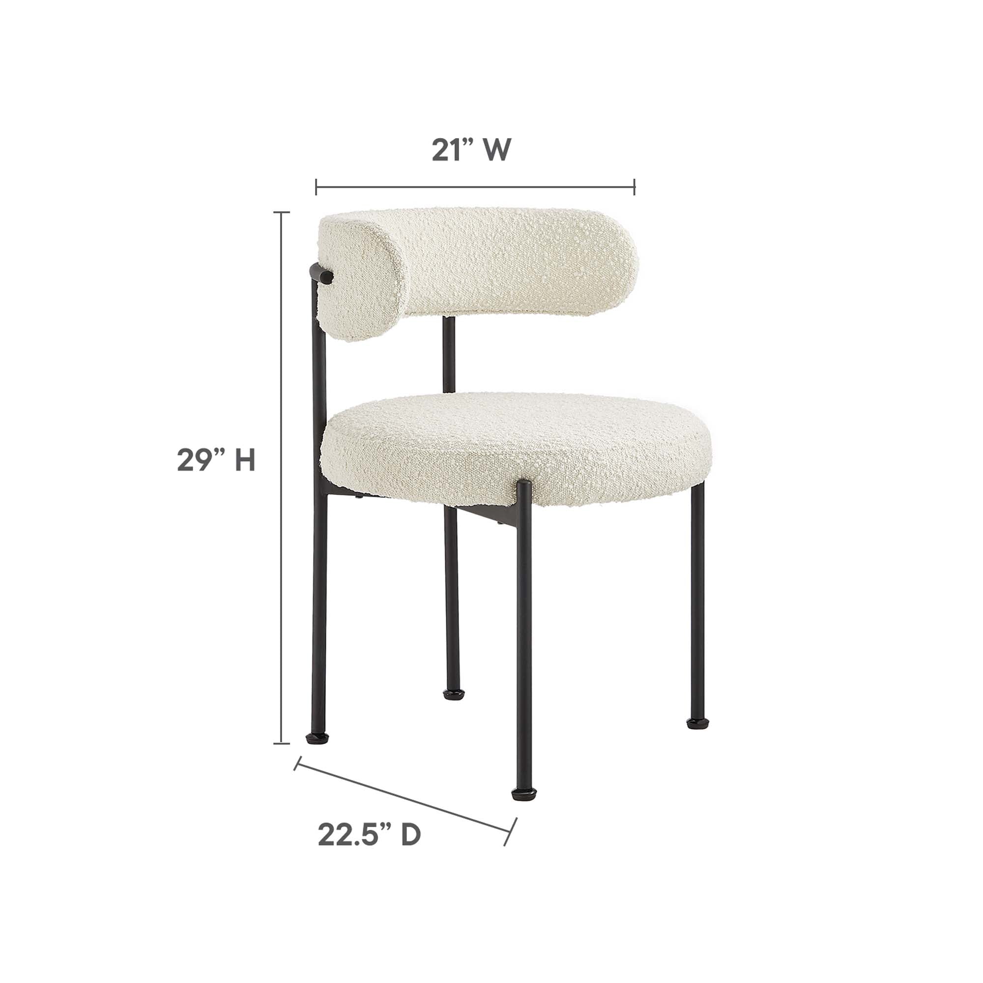 Albie Boucle Fabric Dining Chairs Set of 2, Ivory Black