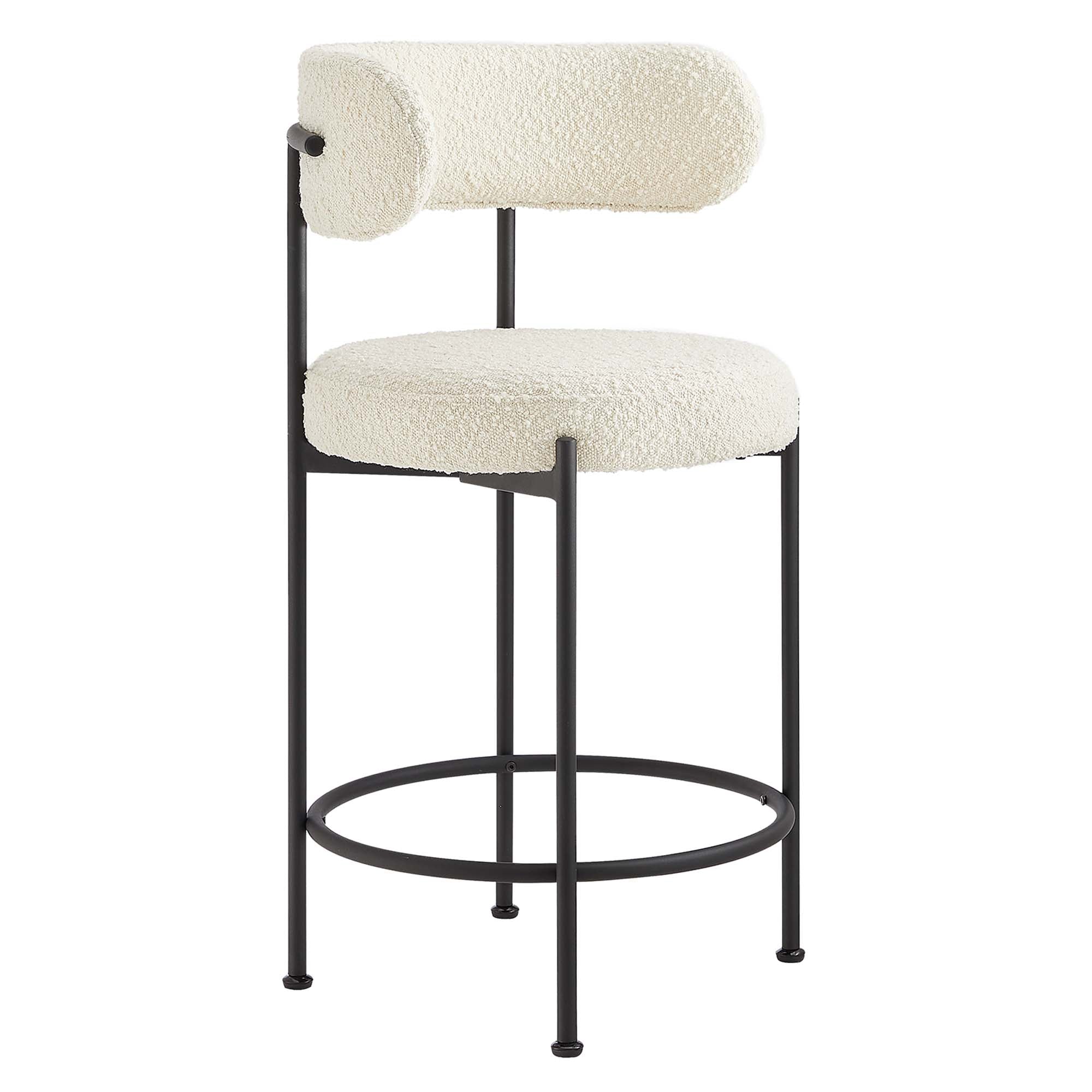 Albie Boucle Fabric Counter Stools Set of 2, Ivory Black