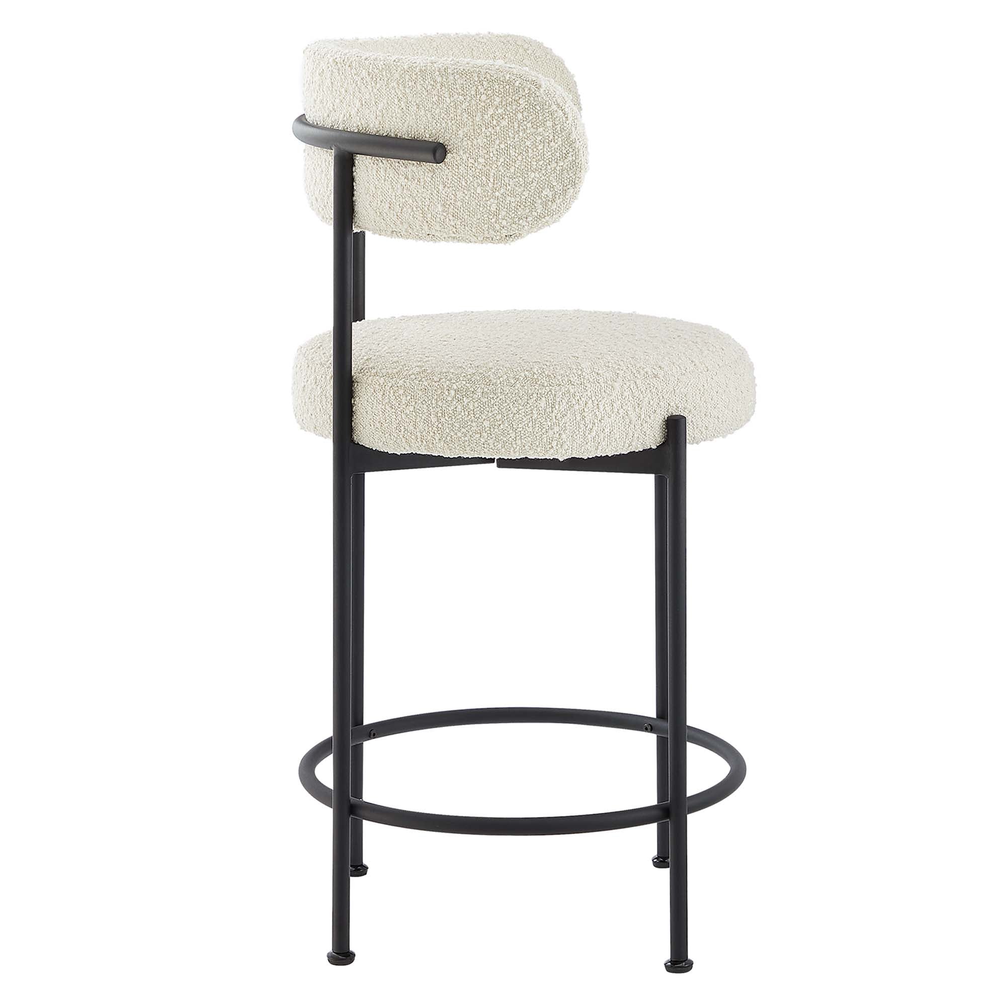 Albie Boucle Fabric Counter Stools Set of 2, Ivory Black