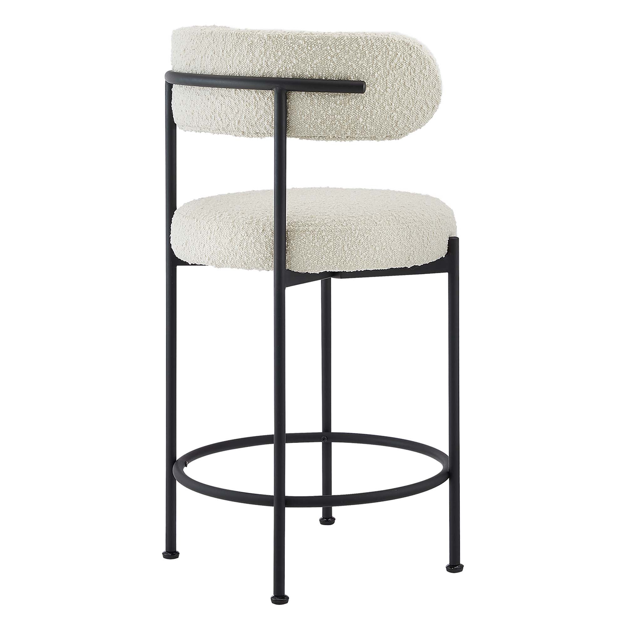 Albie Boucle Fabric Counter Stools Set of 2, Ivory Black