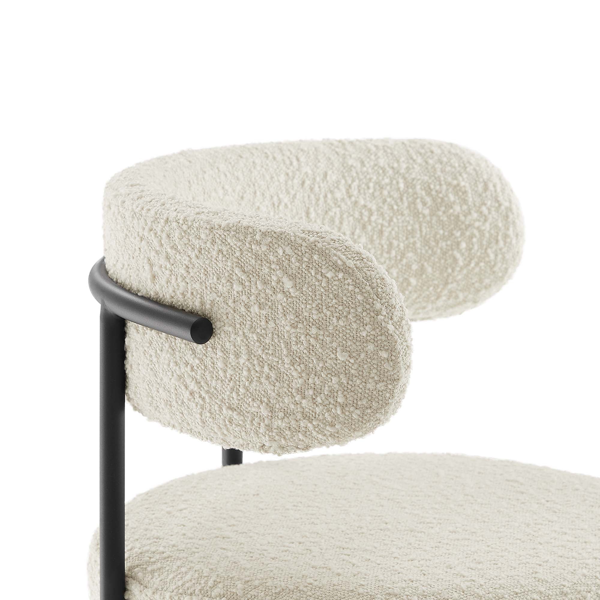 Albie Boucle Fabric Counter Stools Set of 2, Ivory Black