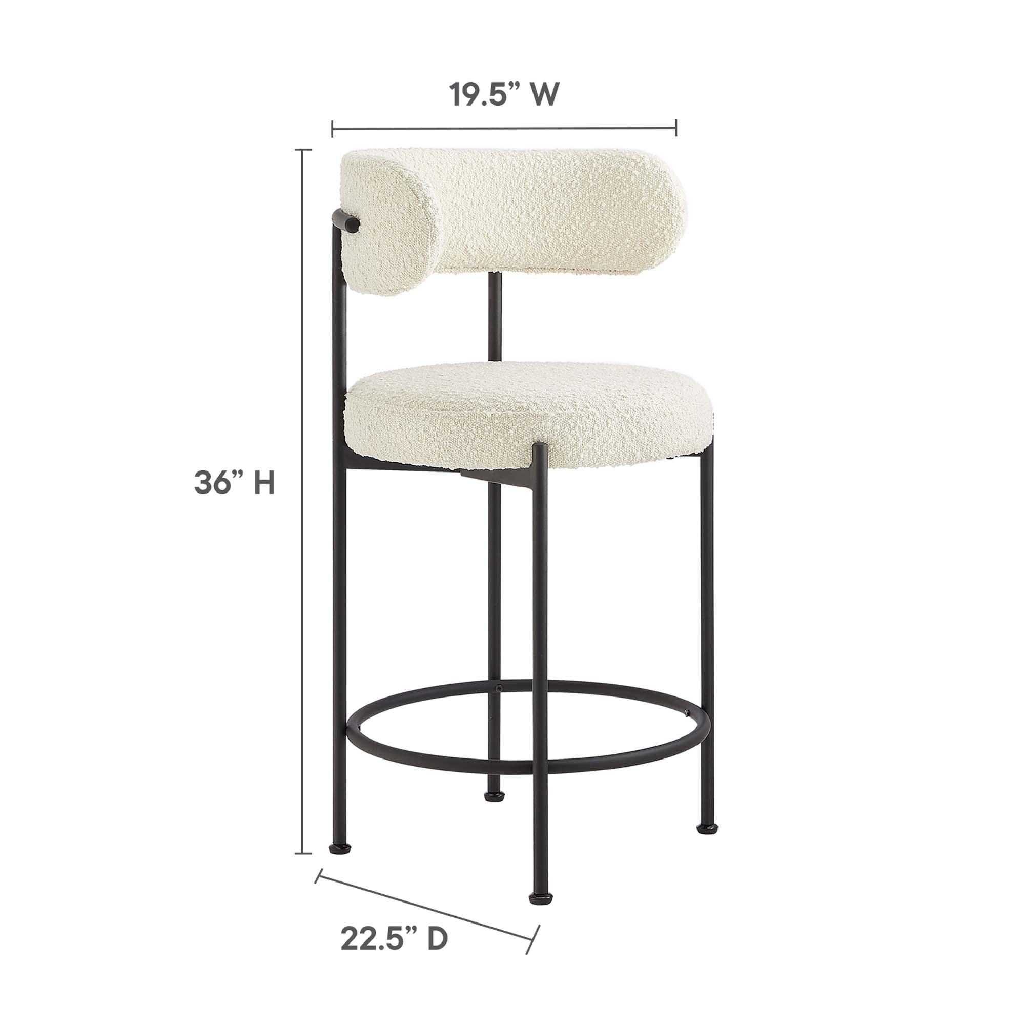 Albie Boucle Fabric Counter Stools Set of 2, Ivory Black