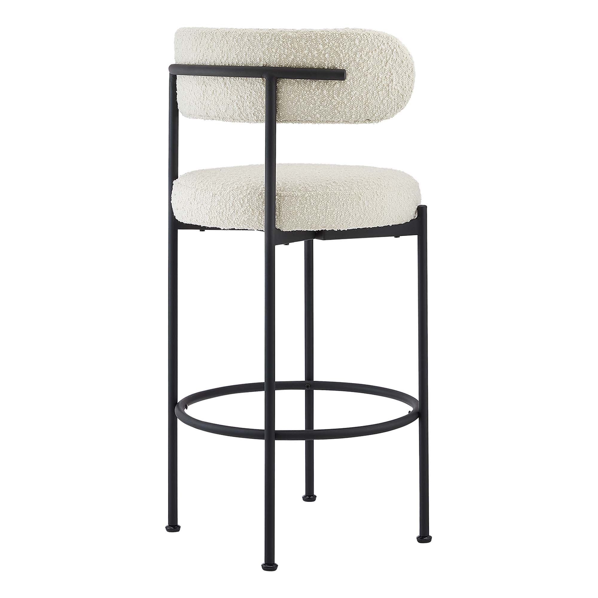 Albie Boucle Fabric Bar Stools Set of 2, Ivory Black